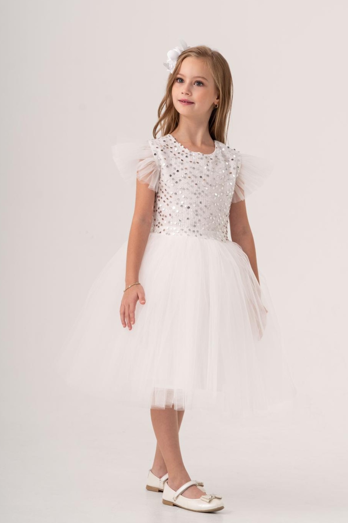 Mnk Baby&Kids Tüllü Kız Çocuk KPL Elbise MNK0526 KAR BEYAZ fotoğrafı 3 (önizleme)