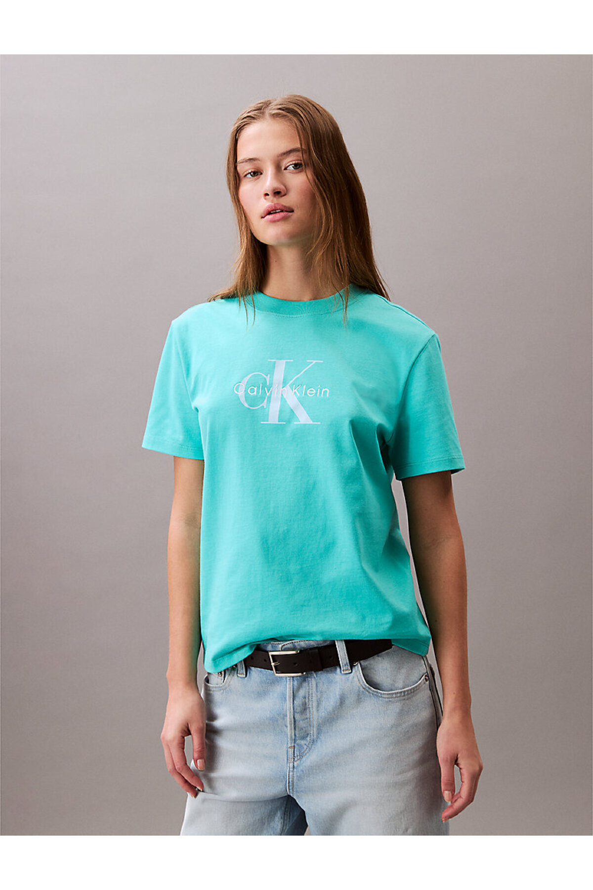 Calvin Klein Kadın Mavi Baskılı Tişörtler
