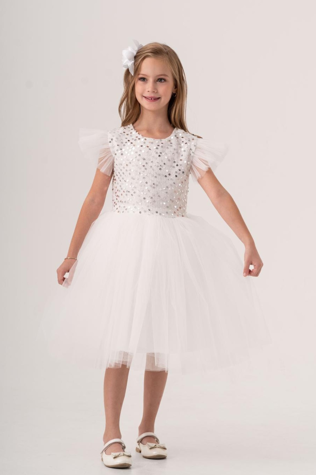 Mnk Baby&Kids Tüllü Kız Çocuk KPL Elbise MNK0526 KAR BEYAZ fotoğrafı 2 (önizleme)