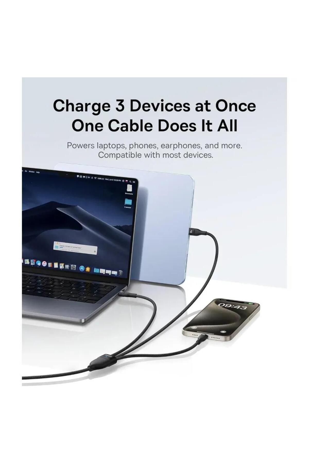 Baseus-3-in-1, 100W Multi Charging USB C to USB C Cables 5