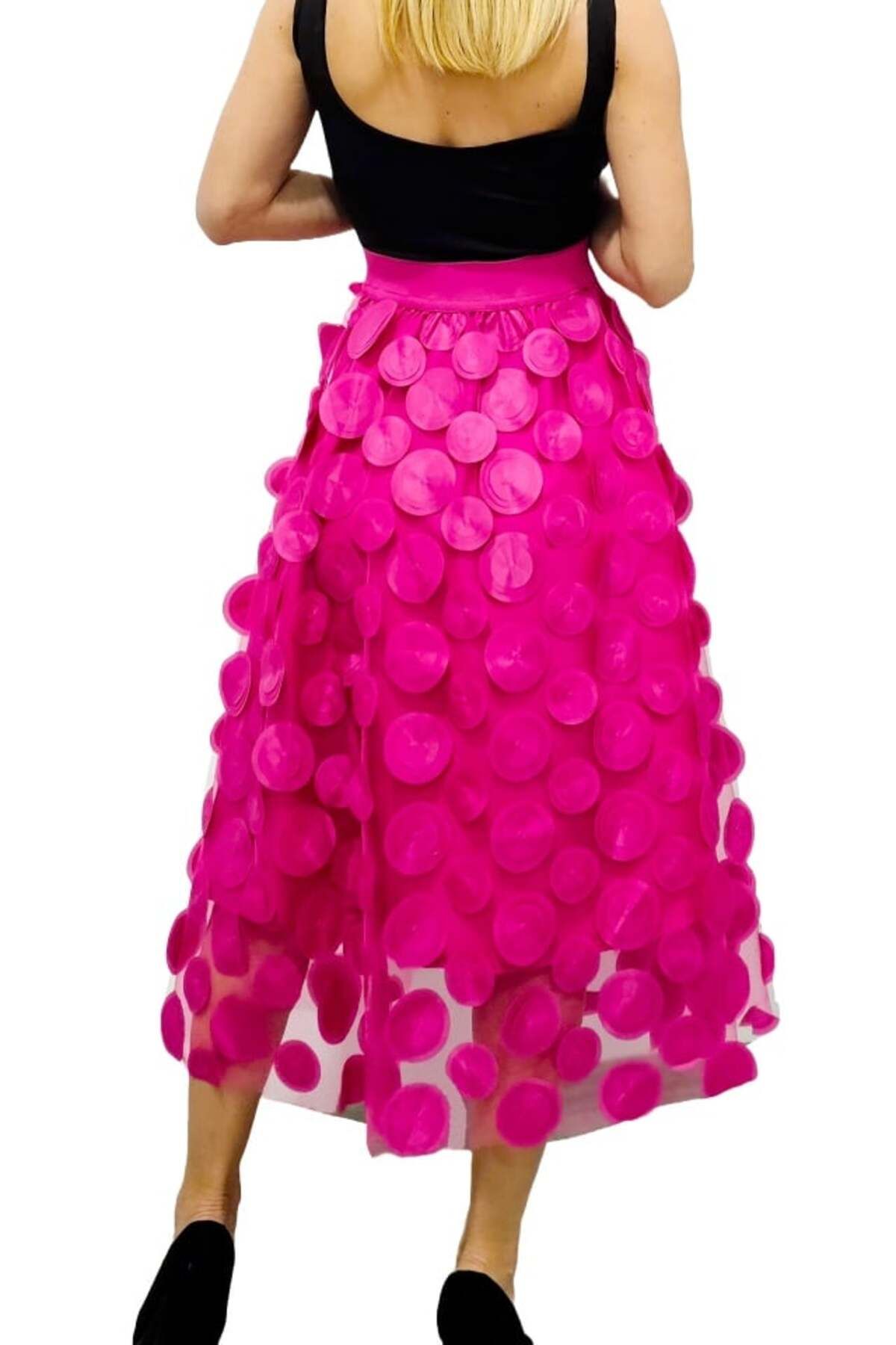FashionForYou-Zefira Occasion Skirt, with tulle, satin applications and 3D polka dots, Fuchsia, Size S/M 7