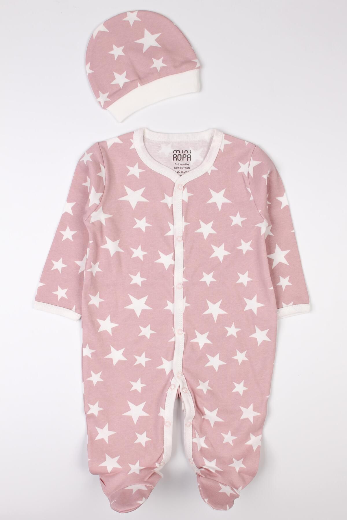Mini Ropa-Star Patterned Baby Romper with Booties and Hat 5