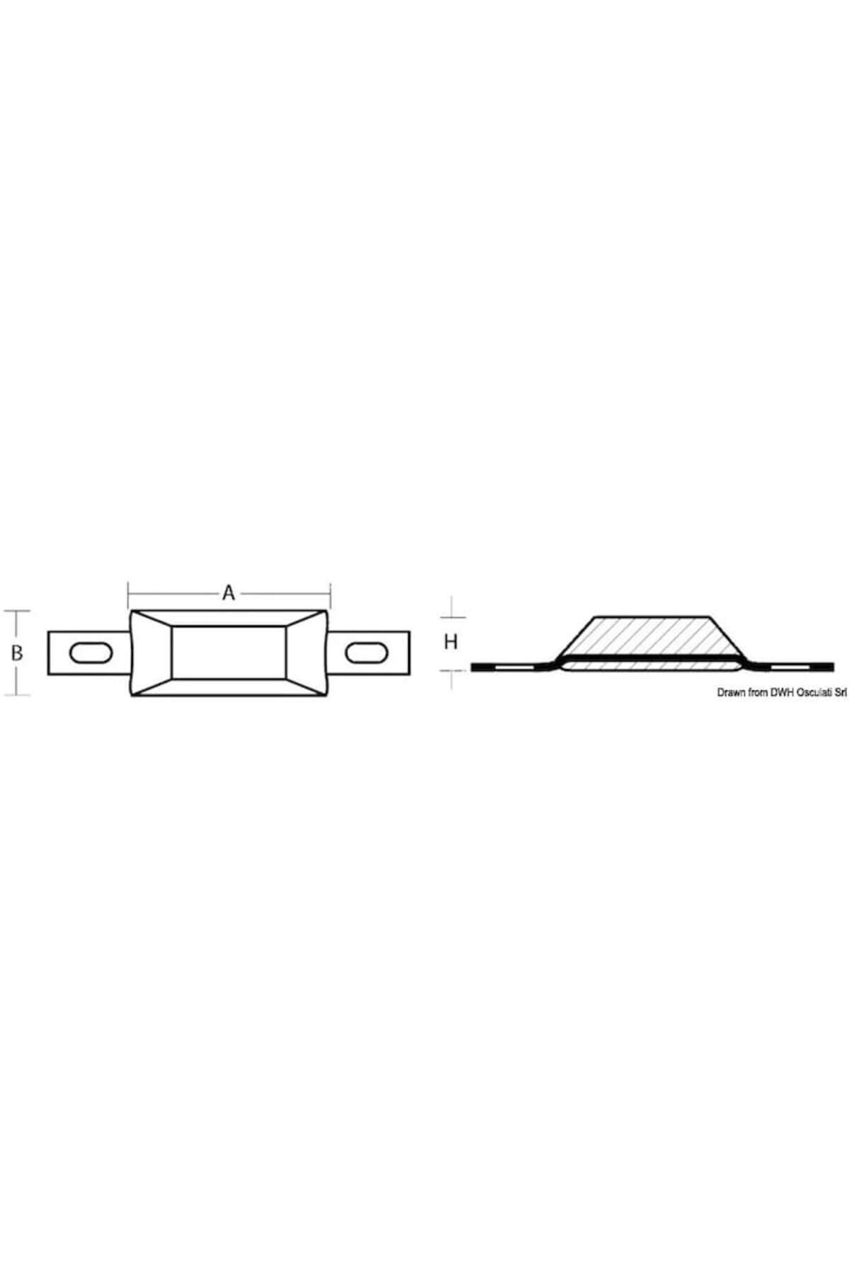 OSCULATI-Rectangular Anode with Galvanized Iron Insert, 95x34x17 mm, Bolt-On or Weldable, Hydrodynamic Shape 3