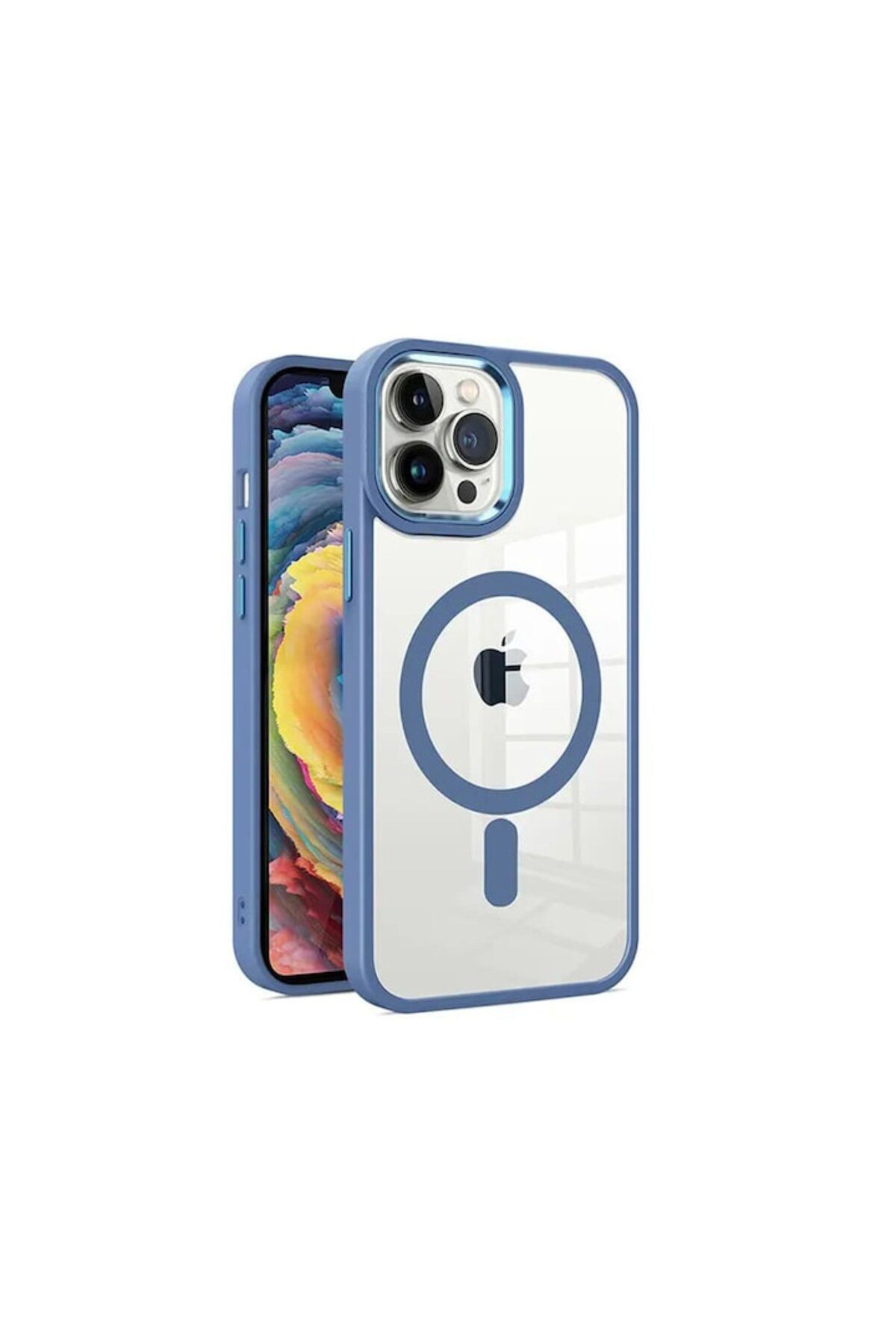 dalip-Carcasă de protecție compatibilă cu Apple iPhone 15 Pro Max, MagSafe Pro, silicon, albastru-transparent 2