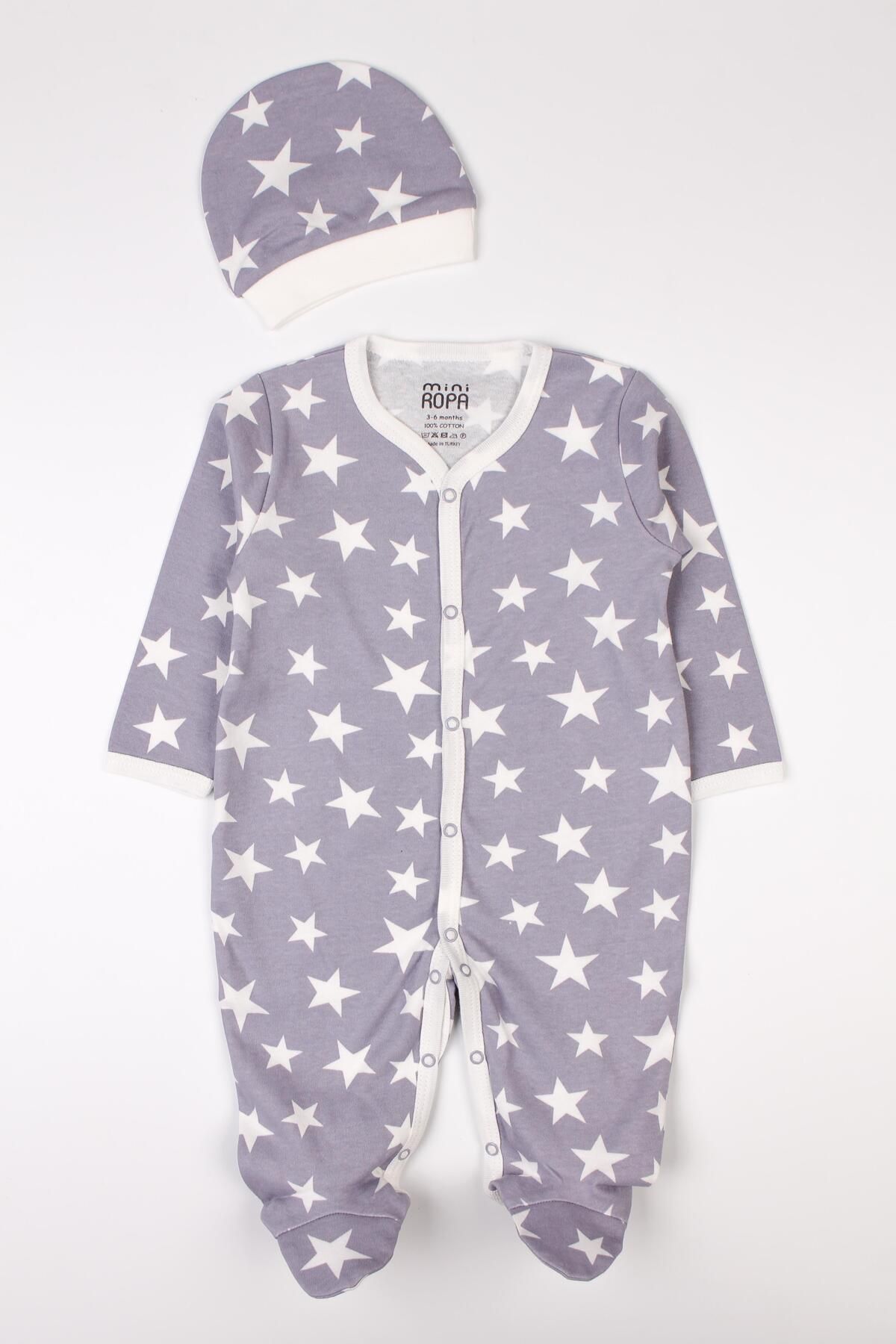 Mini Ropa-Star Patterned Baby Romper with Booties and Hat 5