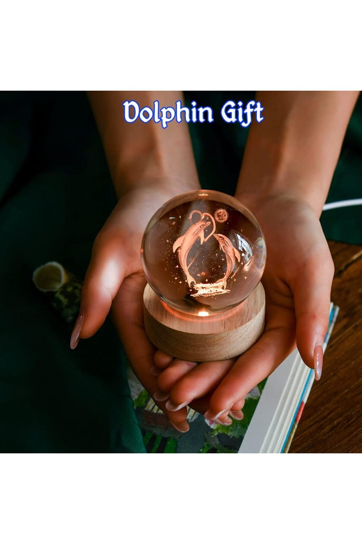 Wolawood Yunus Balığı Temalı Kristal Cam Küre 3D Led Işıklı USB'li Ahşap Tabanlı Renk Değiştiren Gece Lambası fotoğrafı 5 (önizleme)