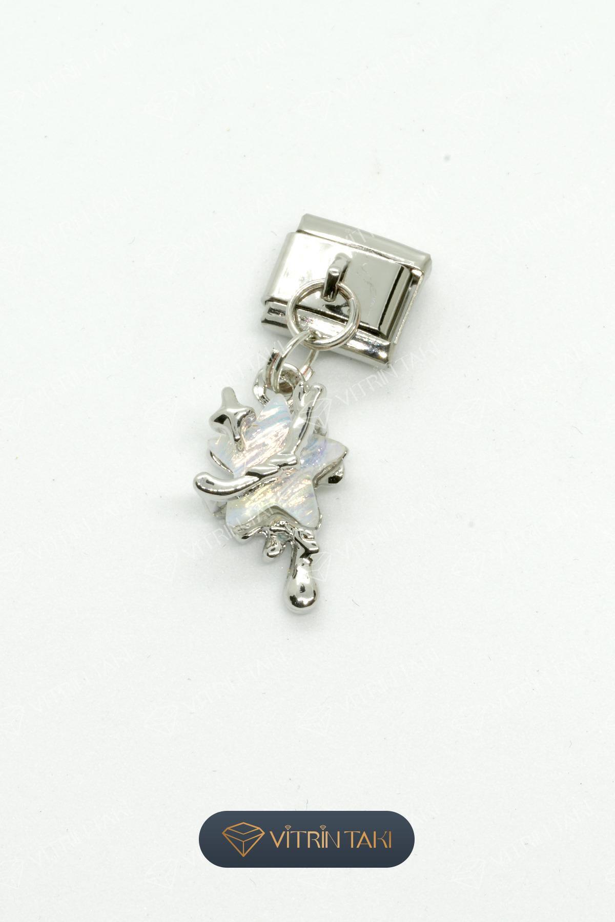 Çelik Yıldız Figürlü Gümüş Renk İtalyan Bileklik Charm