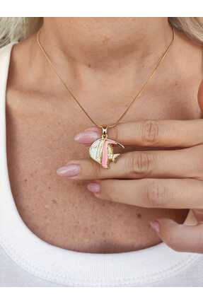 MoS JEWELLERY Gold Renk Balık Figürlü Zirkon Taşlı Paslanmaz Çelik Kolye - Su...