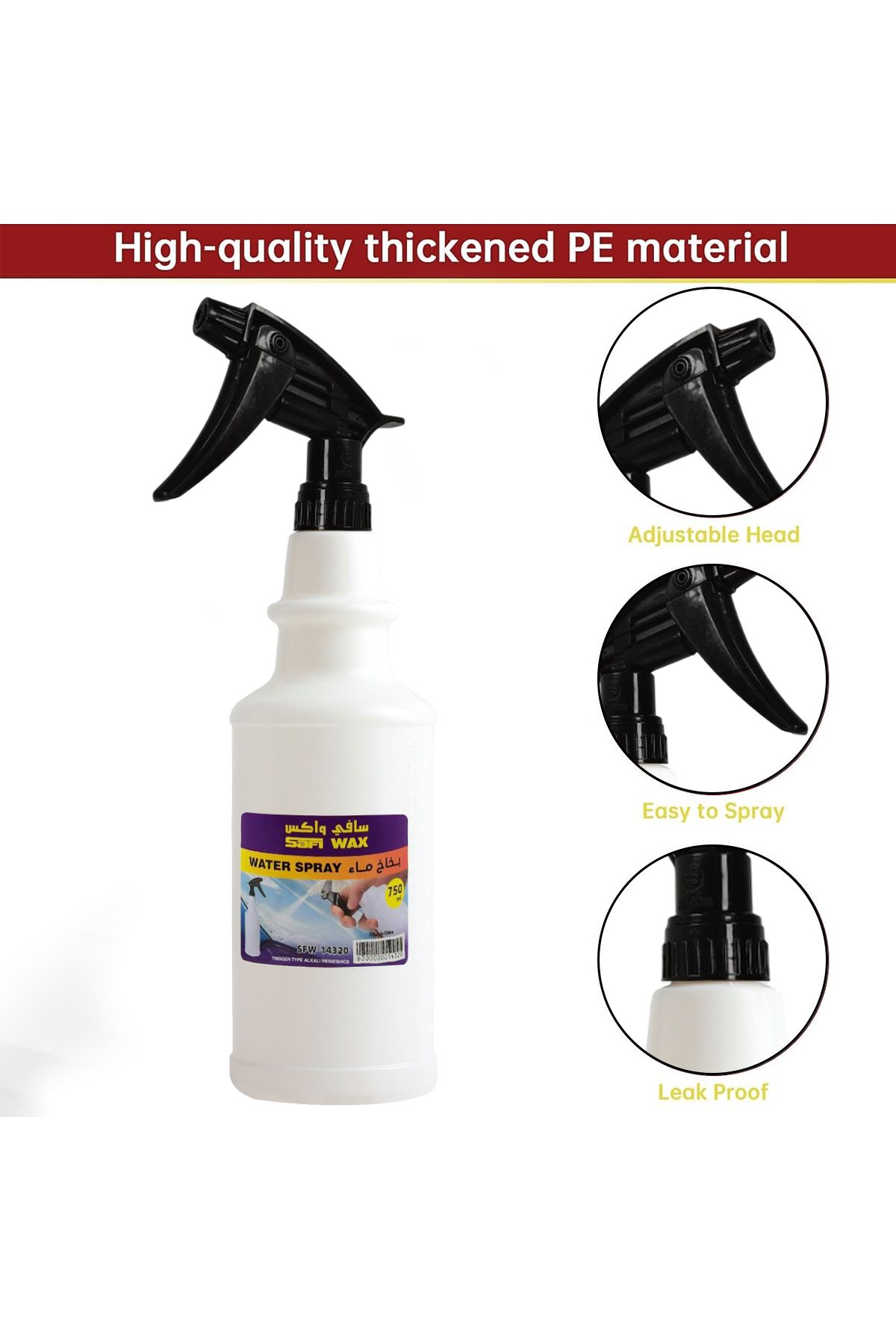 SAFI WAX-750ML Adjustable Water Spray Bottle – Leak-Proof, Non-Slip, and Multi-Functional 4