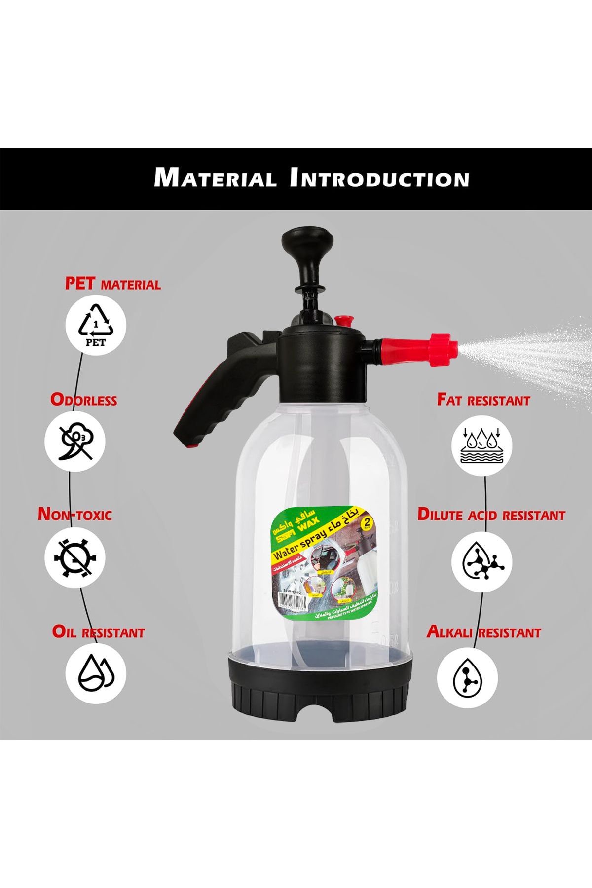 SAFI WAX-2L Adjustable Water Spray Bottle - Non-Slip Handle, Multi-Purpose, User-Friendly 3