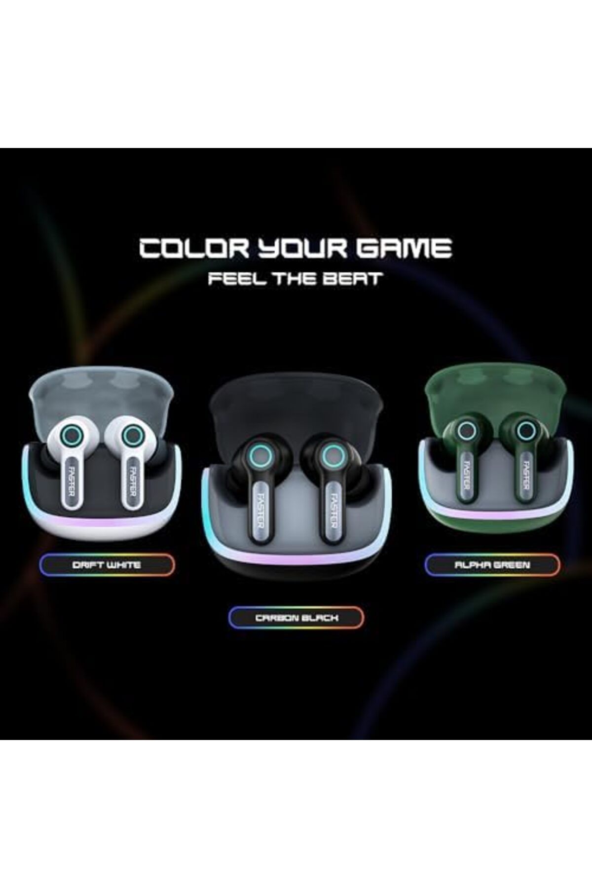 Faster-NeoniX Wireless Earbuds-5.3 Bluetooth Dynamic Driver Low Latency 13mm Speakers ENC, RGB Light 5