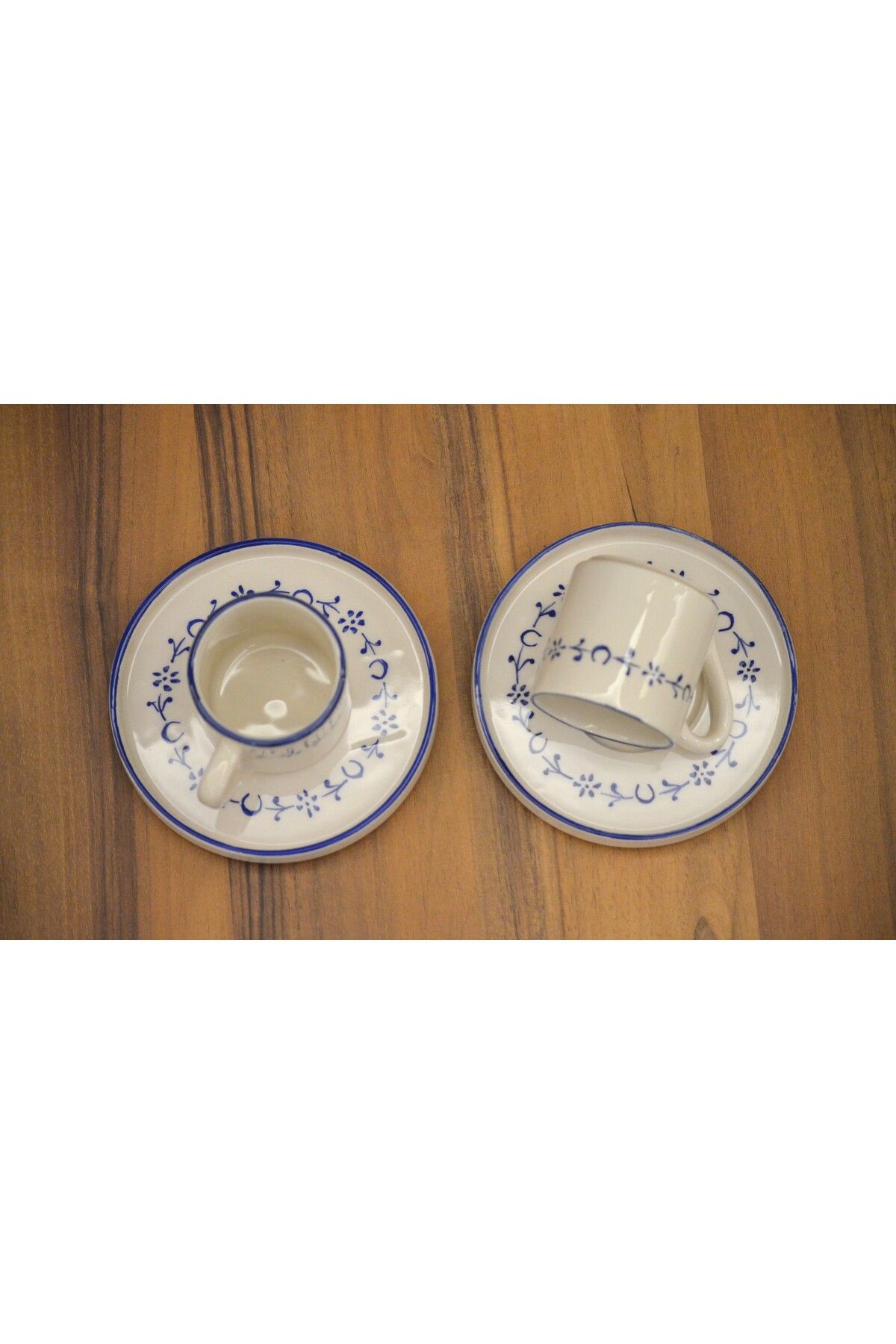 arı çini seramik-Set of 2 Cups, Handmade Cup Set with Golden Horn Pattern 4