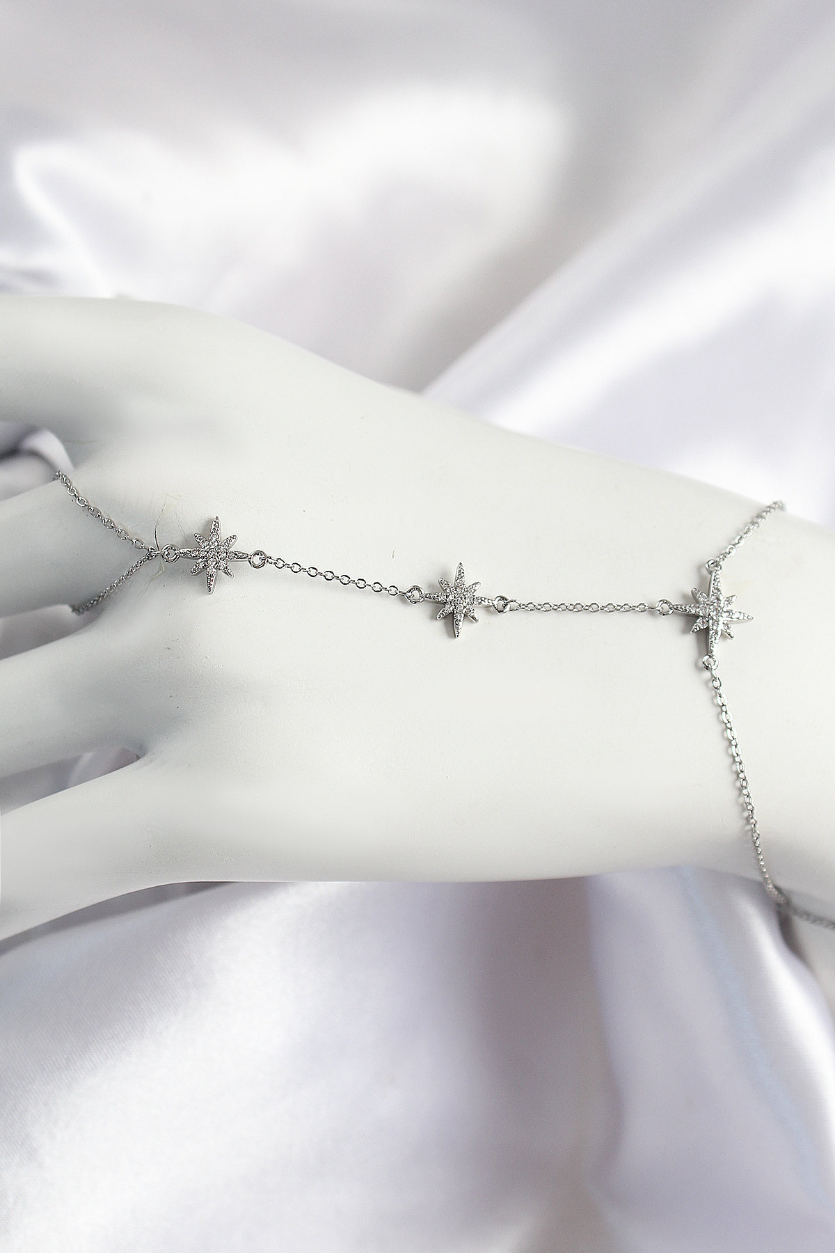 ascent store Pirinç Zirkon Taşlı Kutup Yıldızı Model Gümüş Renk Kadın Şahmeran - TJ-SN698