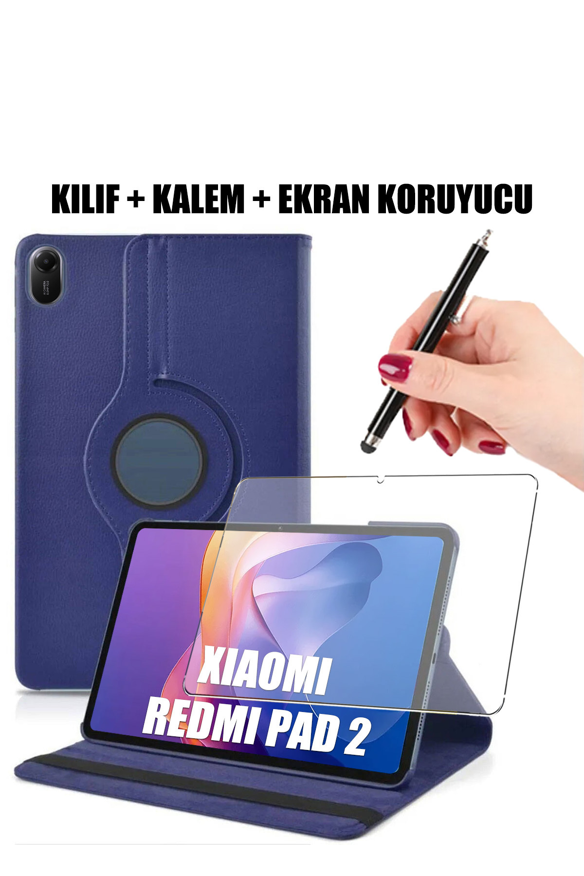Nezih Case-Redmi Pad 2 Compatible 360 ​​Degree Rotatable Smart Case with Sleep Mode Stand, Screen Protector and Pen Set 1