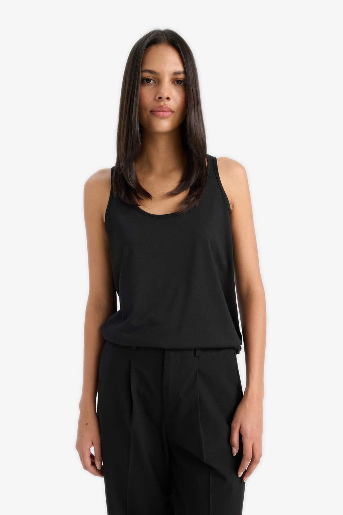 DeFacto-Regular Fit Basic Plain Round Neck Basic Plain Undershirt F3618Ax25Sm 3