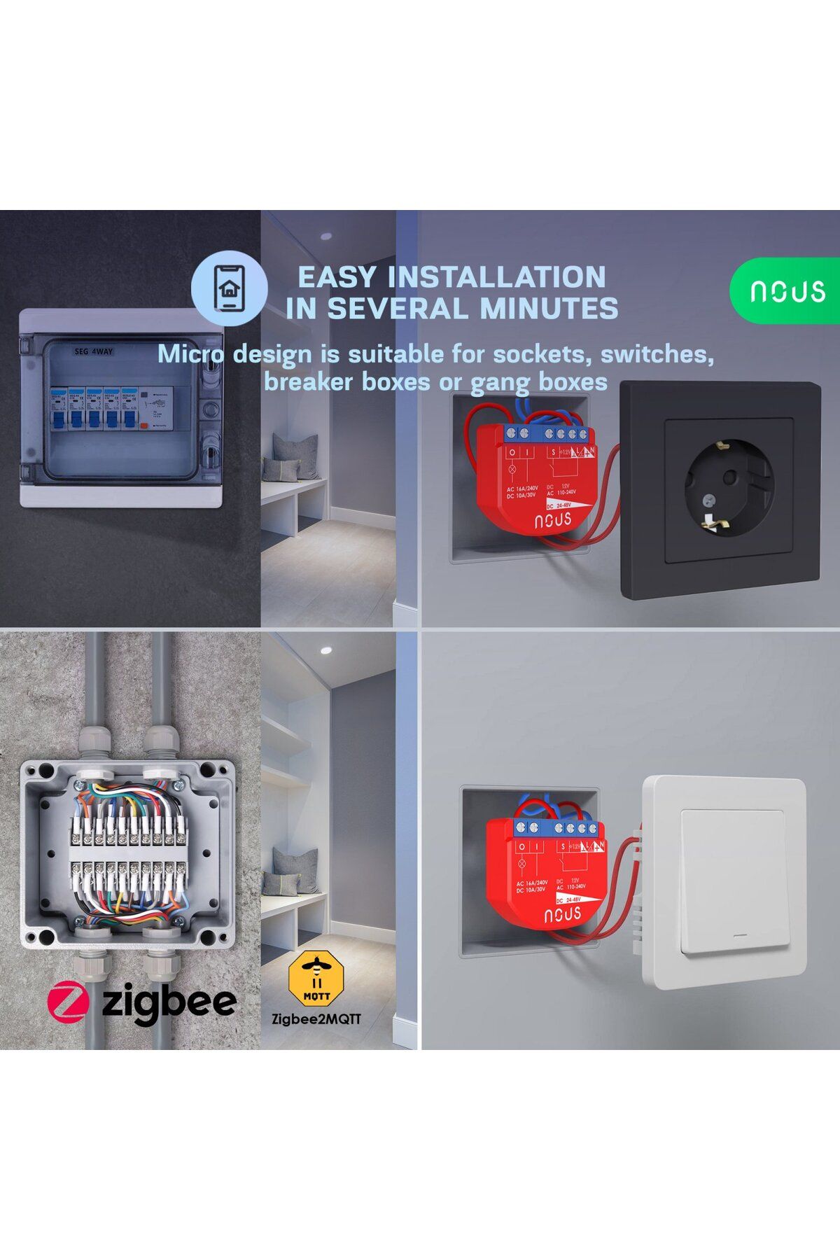 Nous-Releu inteligent B1Z, 16A, ZigBee, 1 canal 3