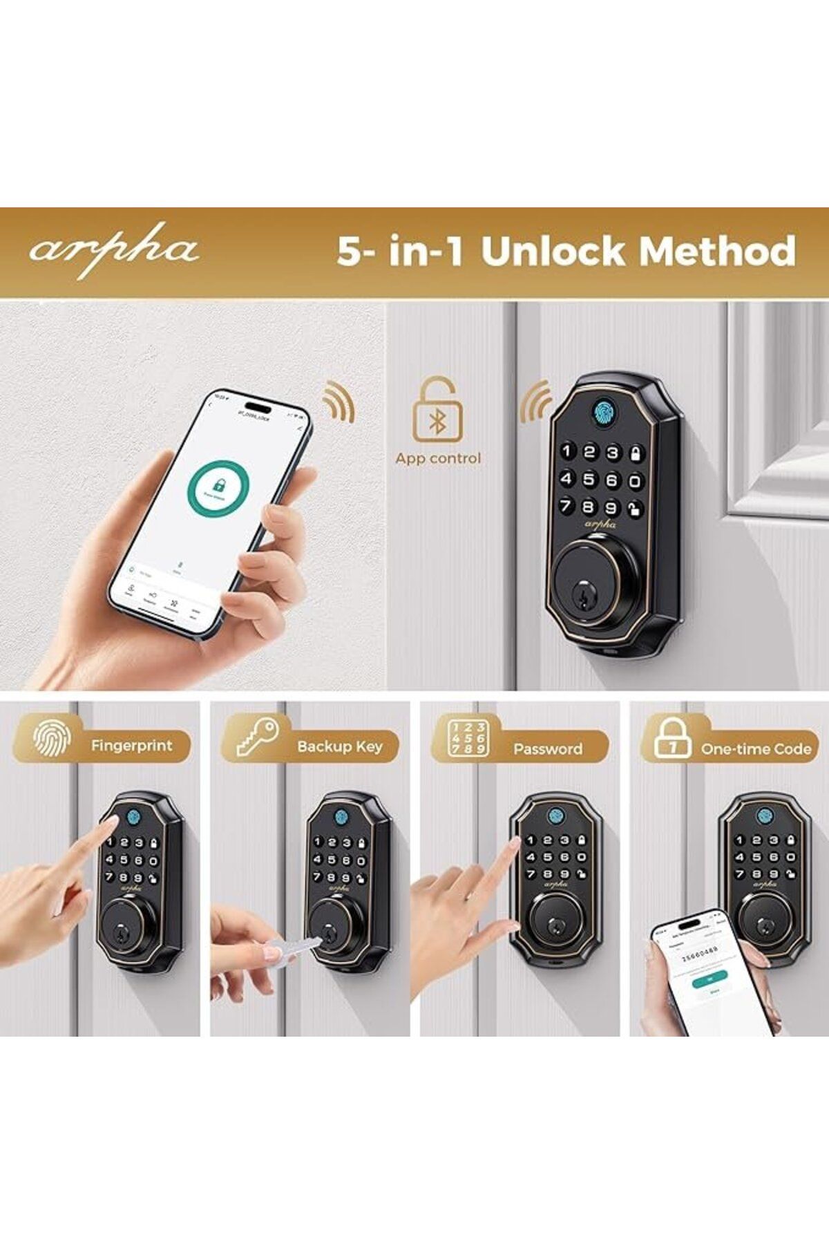 Sonoff-Arpha D280 Smart Lock, , Smart App, PIN, Wifi, Bluetooth, Key, Tuya 2