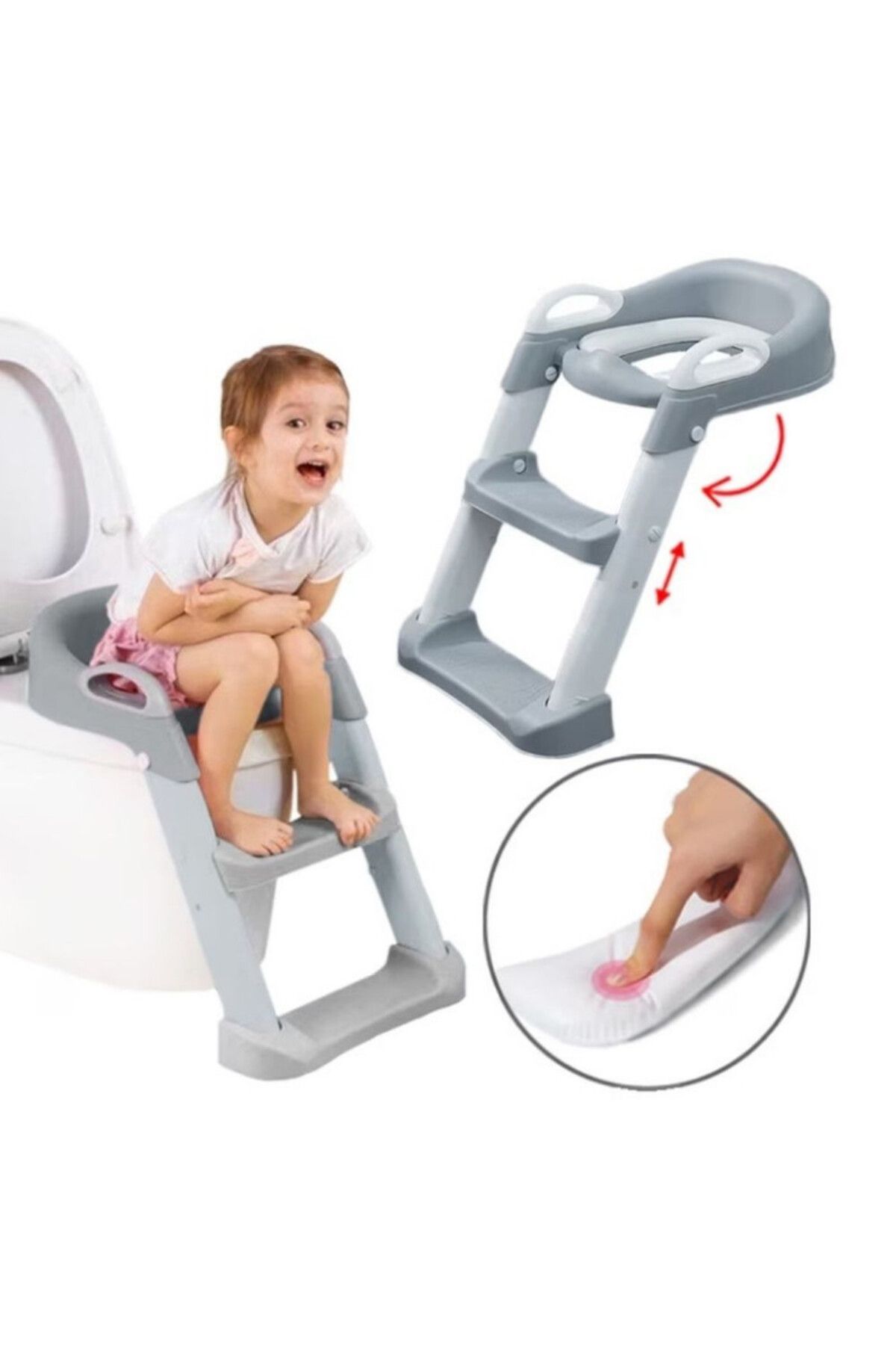 Mercaton-Foldable Toilet Reducer with Ladder, 2 Adjustable Non-Slip Steps, Waterproof Seat, PP, 4
