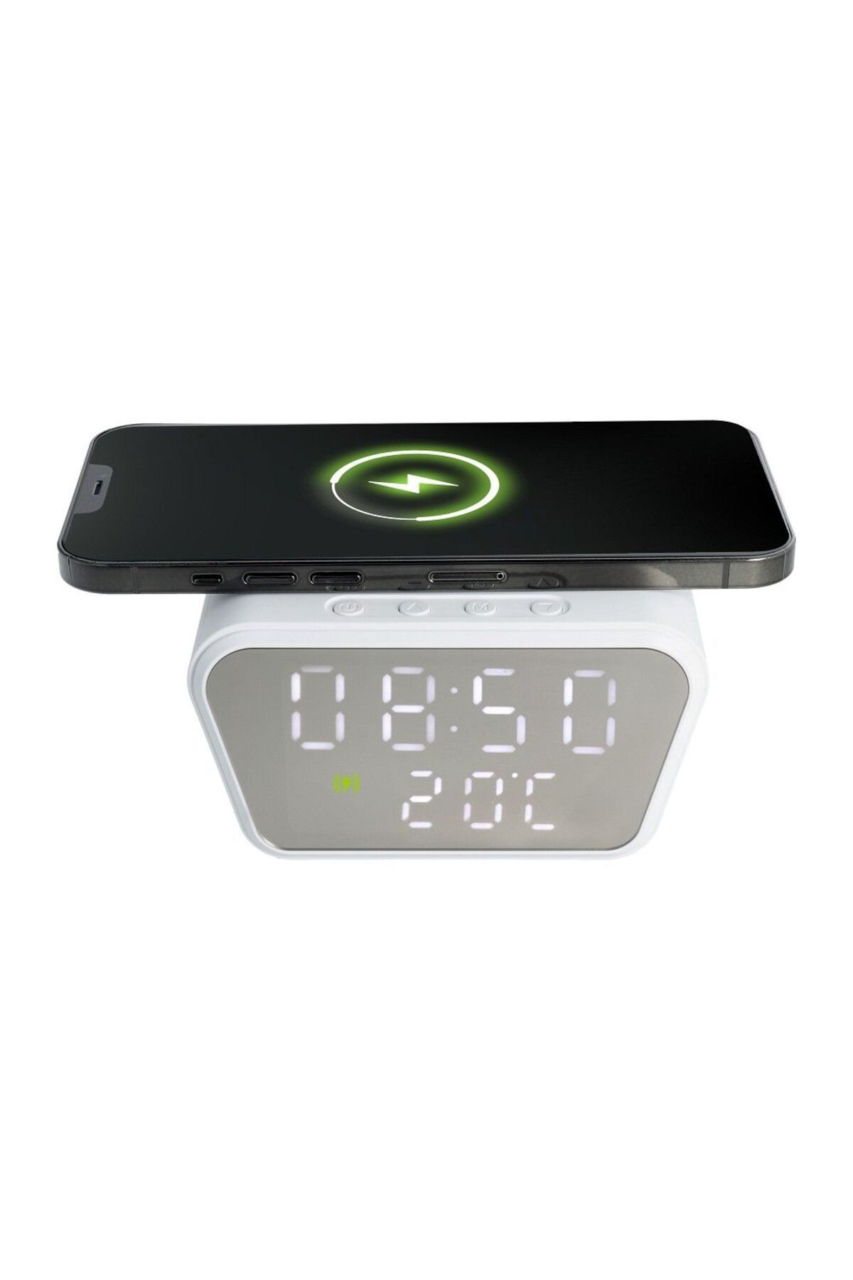 Mercaton-Încărcător wireless, încărcare rapidă 15W cu ceas digital și termometru, 11 x 8 x 6,5 cm, alb 2