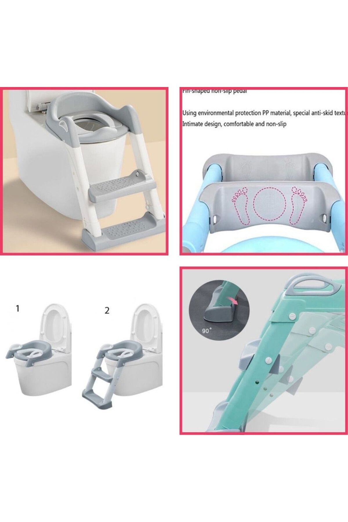 Mercaton-Foldable Toilet Reducer with Ladder, 2 Adjustable Non-Slip Steps, Waterproof Seat, PP, 7