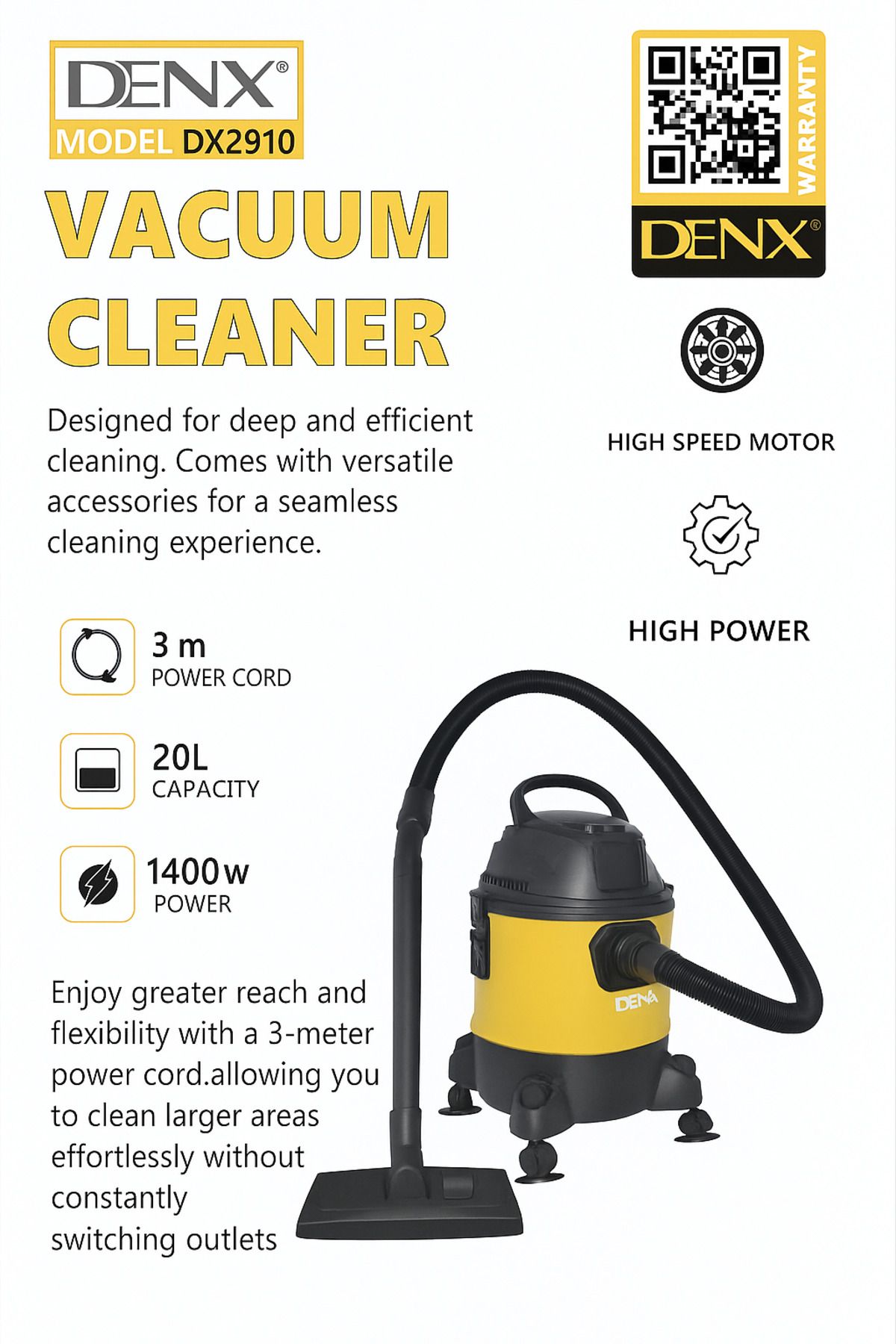 Denx-DINEX DX2910 Vacuum Cleaner for Deep and Powerful Cleaning with Multiple Attachments for Easy Use and Efficient Performance 1