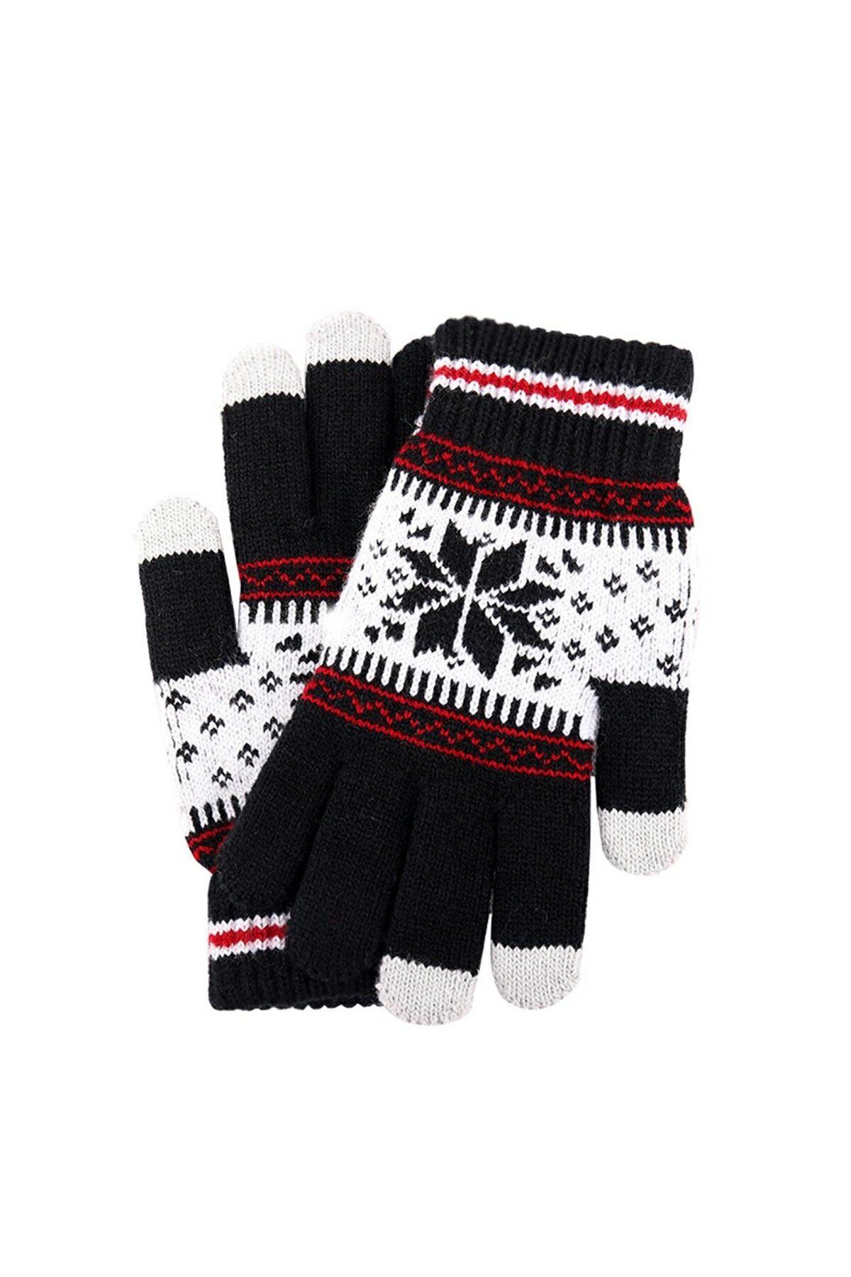 TECOS-Winter touchscreen gloves for adults, Tecos®, universal size, black with Nordic pattern 6