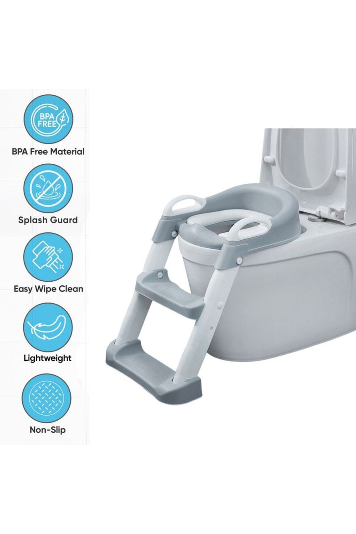 Mercaton-Foldable Toilet Reducer with Ladder, 2 Adjustable Non-Slip Steps, Waterproof Seat, PP, 6
