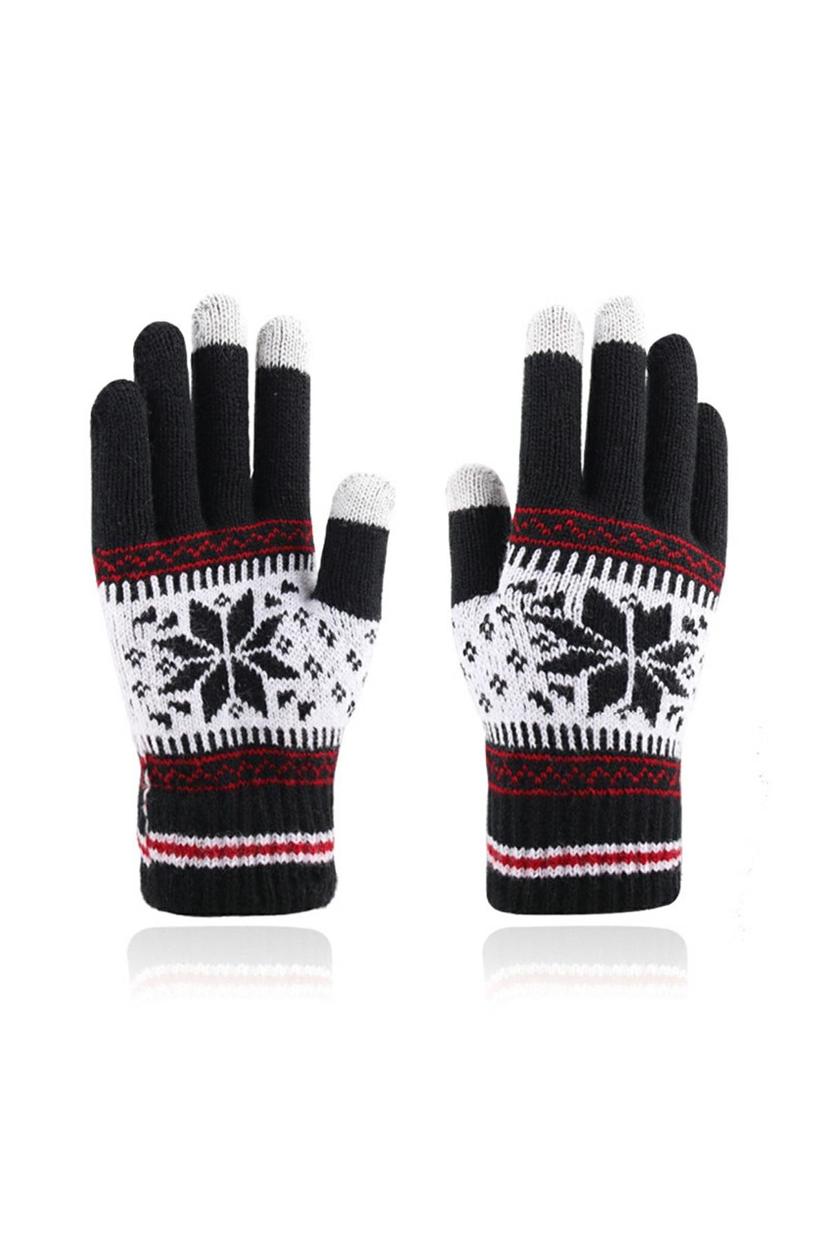 TECOS-Winter touchscreen gloves for adults, Tecos®, universal size, black with Nordic pattern 5