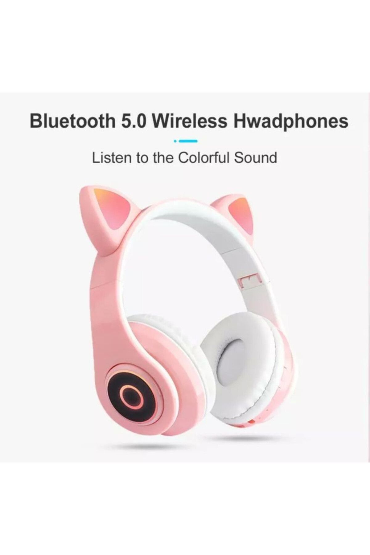 Mercaton-Wireless headphones with microphone, Bluetooth 5.0, card slot, RGB LED, cat ear design 6