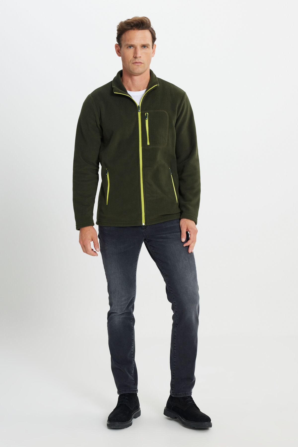 AC&Co / Altınyıldız Classics-Men's Khaki Standard Fit Regular Cut Stand Collar Pocket Zipper Cold Proof Sweatshirt Fleece Jacket 2