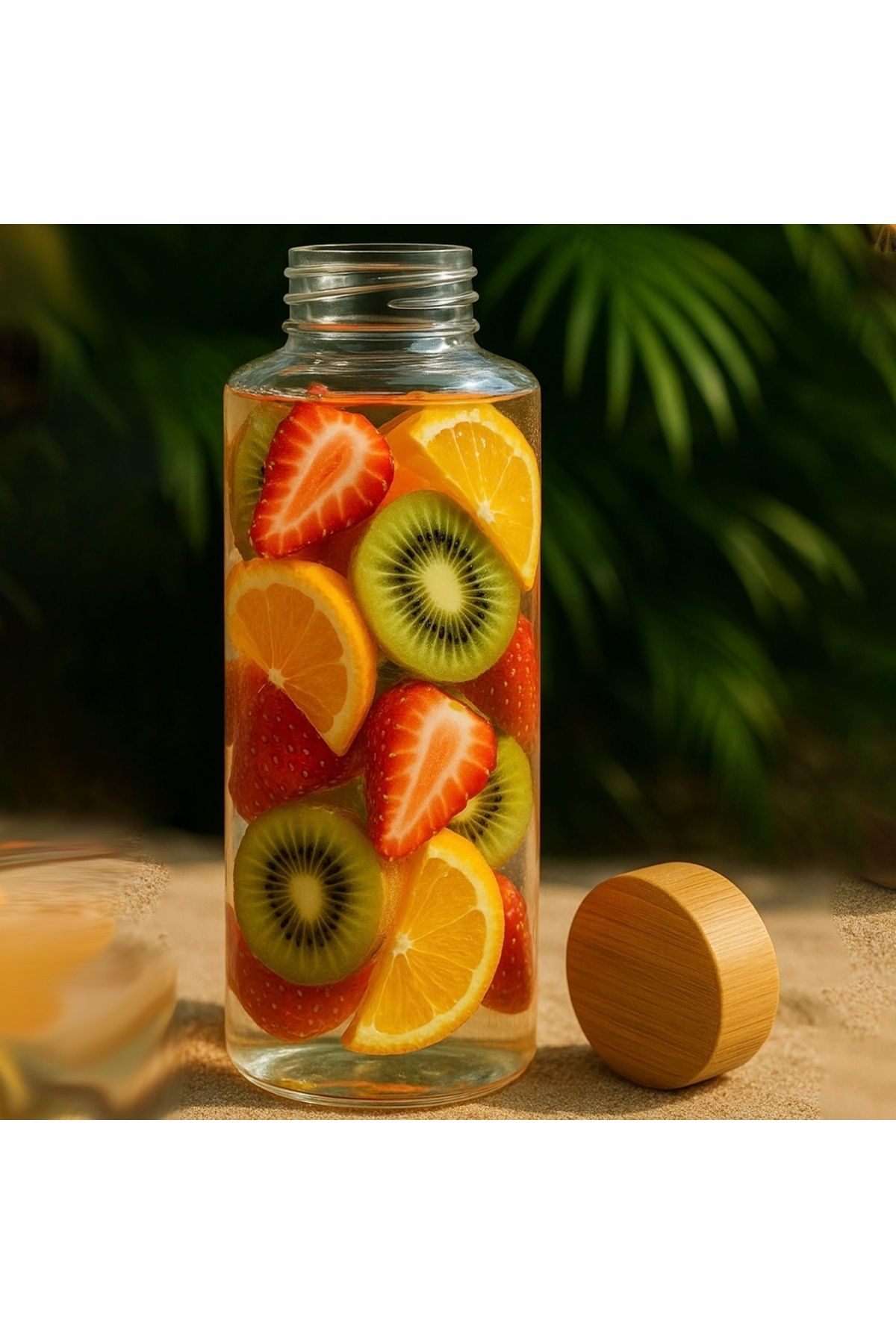 PUFO-Hydrate bottle for water or liquids made of borosilicate material, bamboo lid, 1L 3