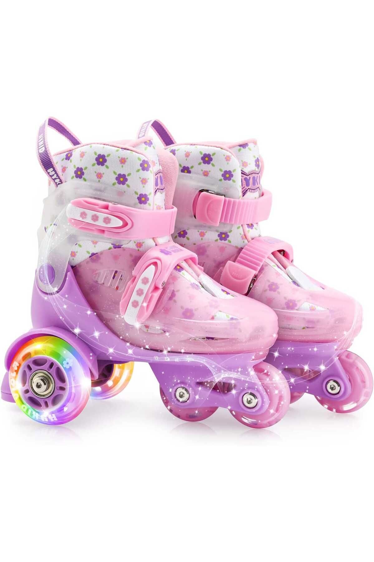 Elindor-Adjustable children's rollers, 4 lighted wheels, triangle stability, Viola model, size S, pink 1