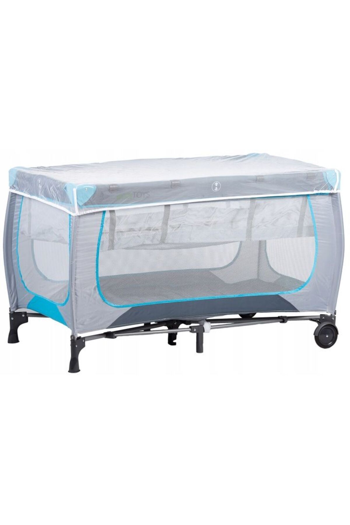 SERSIMO-Folding cot with mosquito net and changing table, steel frame, 126x66x77 cm, gray 3