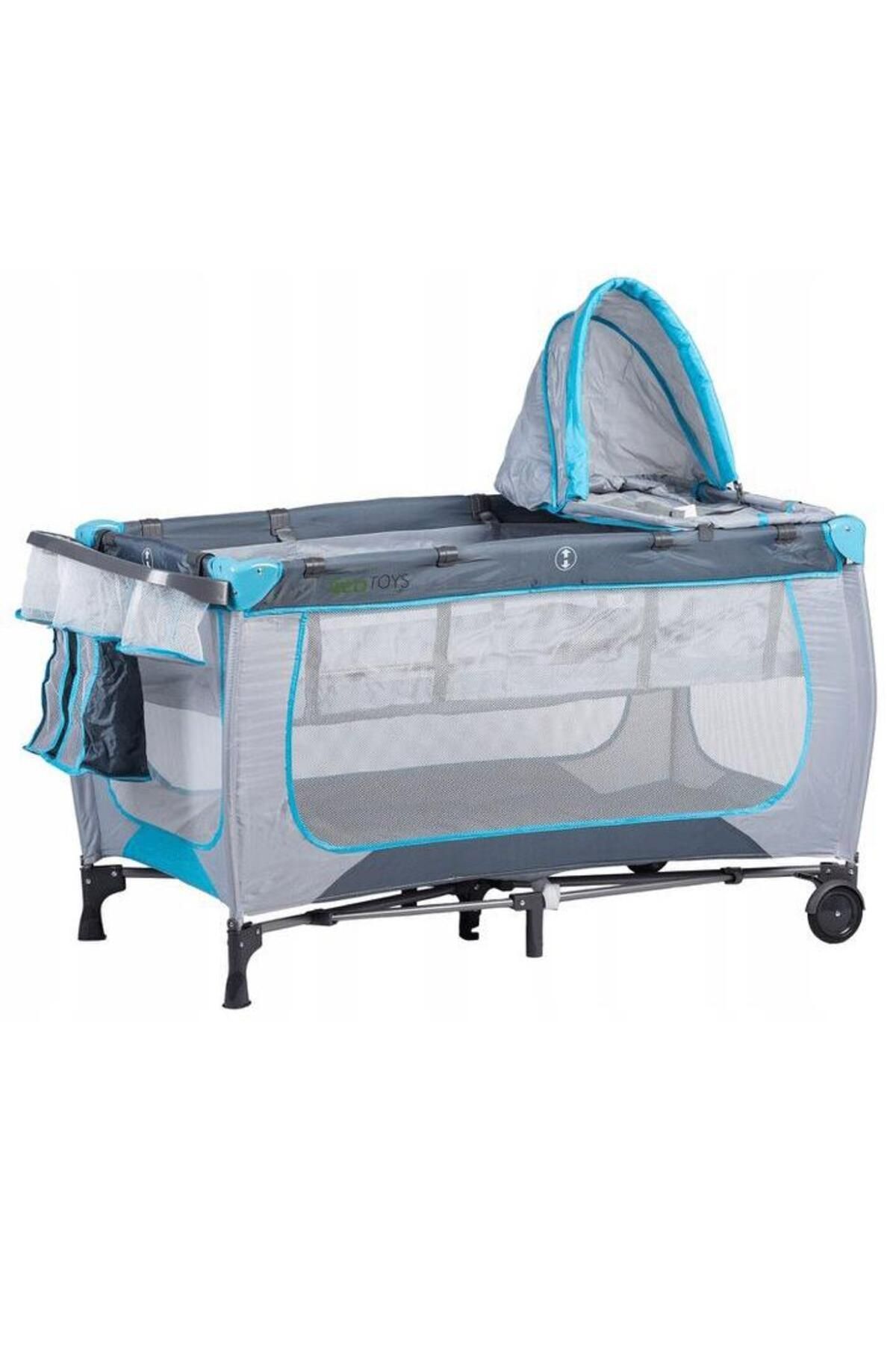 SERSIMO-Folding cot with mosquito net and changing table, steel frame, 126x66x77 cm, gray 1