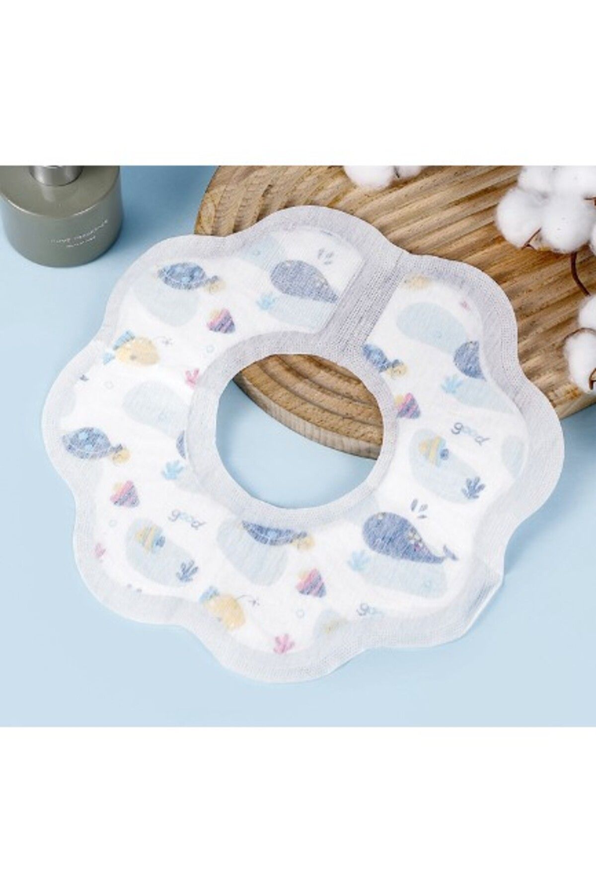 Flippy-Set de bavete de unică folosință, tip flippy, model cu animale marine, pentru bebeluși, bumbac, impermeabile, alb/albastru 2