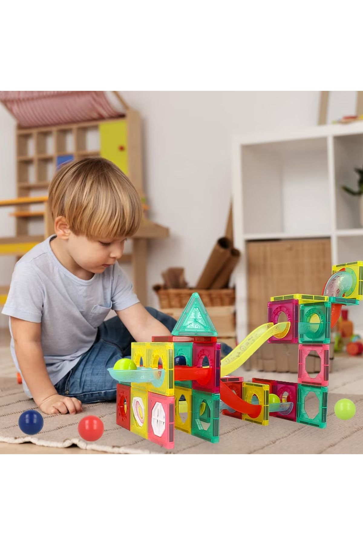 İSP-Set Educativ si Creativ Magnetic 2 in 1 cu 78 Piese, Traseu Bila, "Mini 78 MAGNET BLOCKS", Numeroase 3