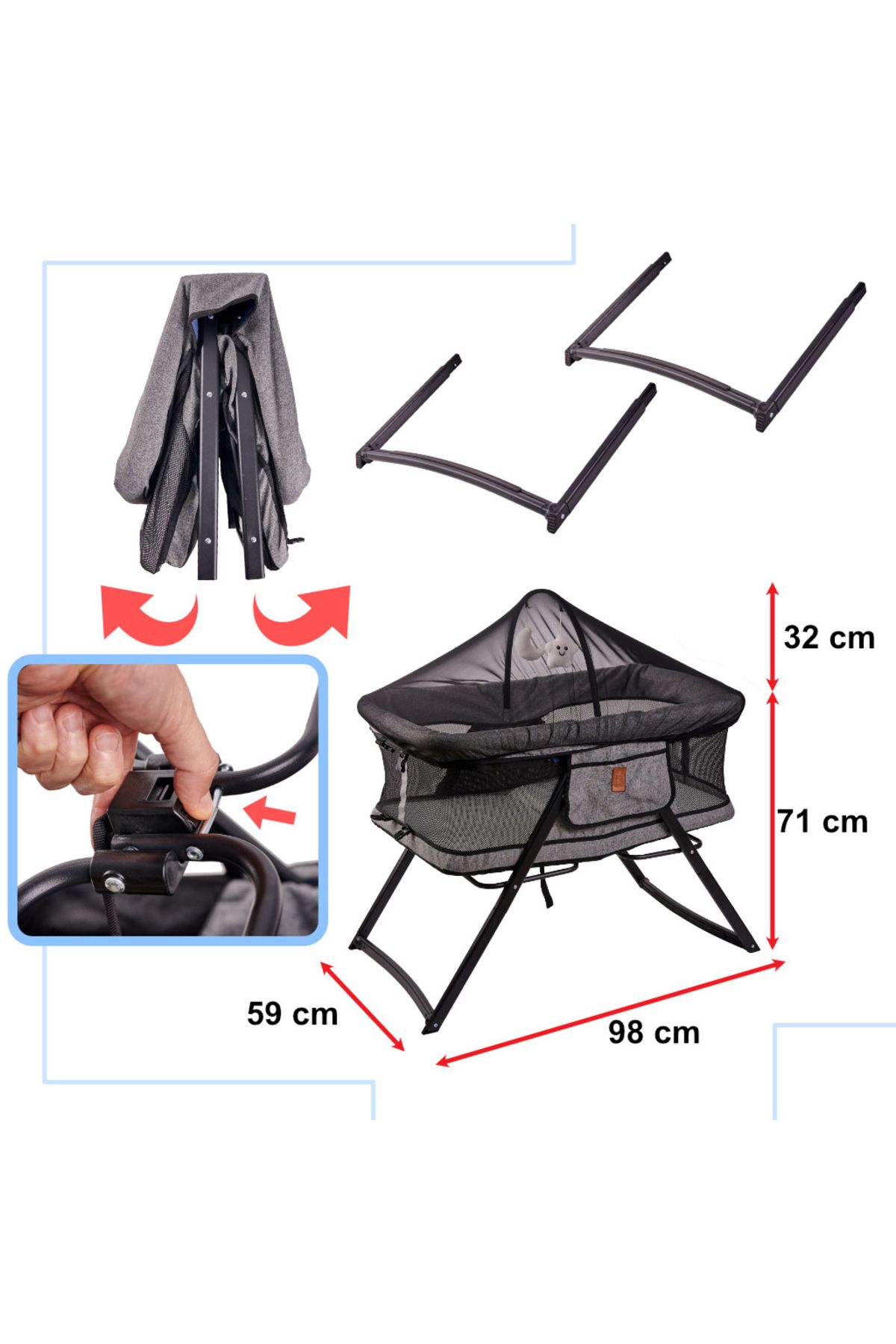 LikeSmart-Foldable crib for newborns "ISP Folding Bed", Toy Arcade, no sharp edges, 4