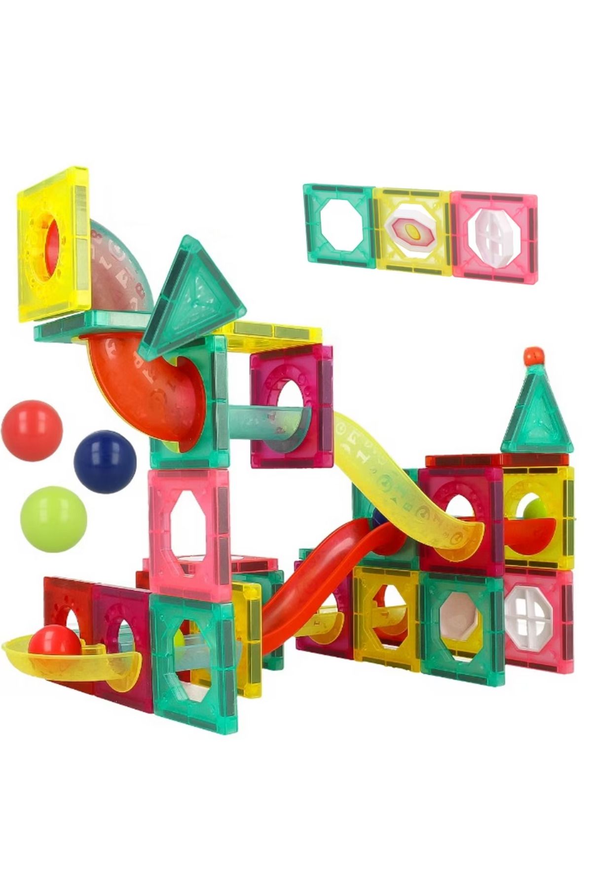 İSP-Set Educativ si Creativ Magnetic 2 in 1 cu 78 Piese, Traseu Bila, "Mini 78 MAGNET BLOCKS", Numeroase 6