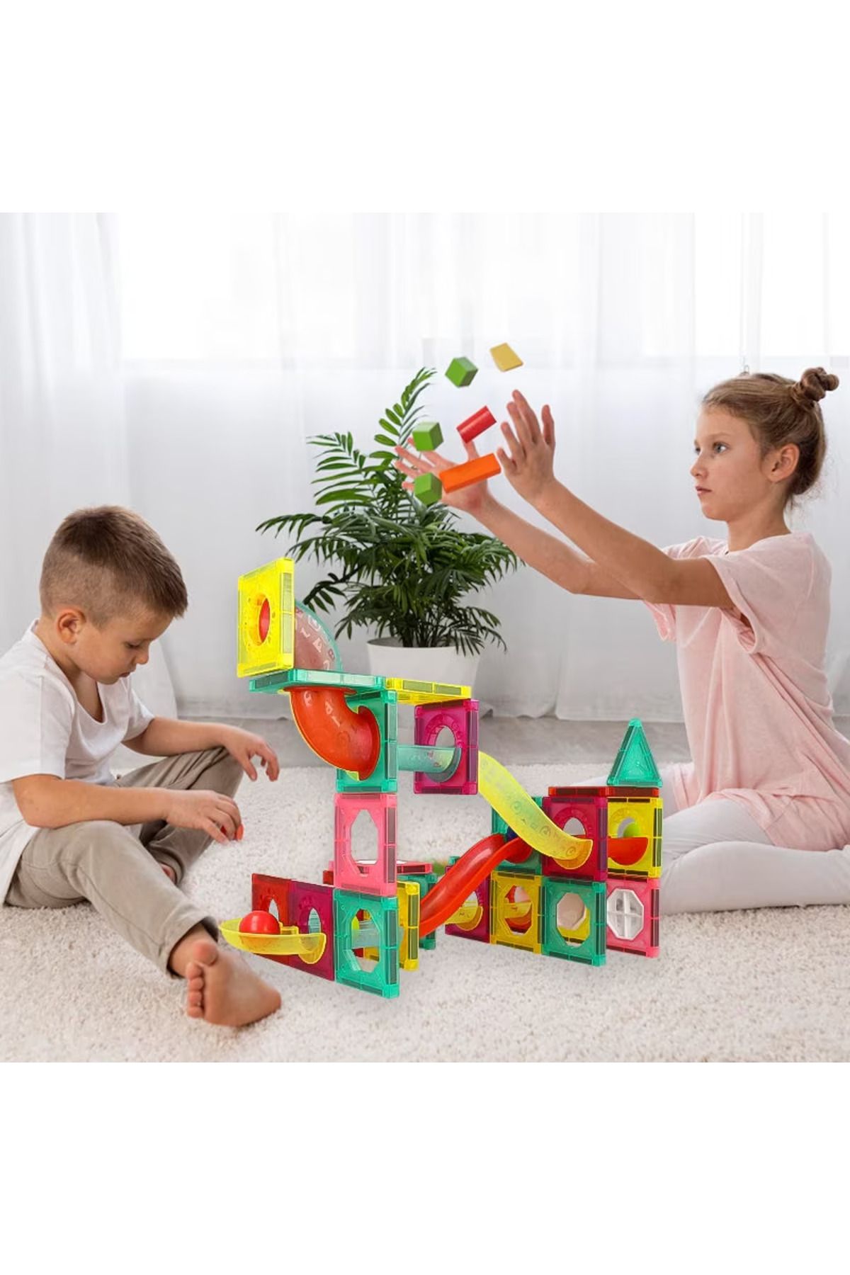 İSP-Set Educativ si Creativ Magnetic 2 in 1 cu 78 Piese, Traseu Bila, "Mini 78 MAGNET BLOCKS", Numeroase 4