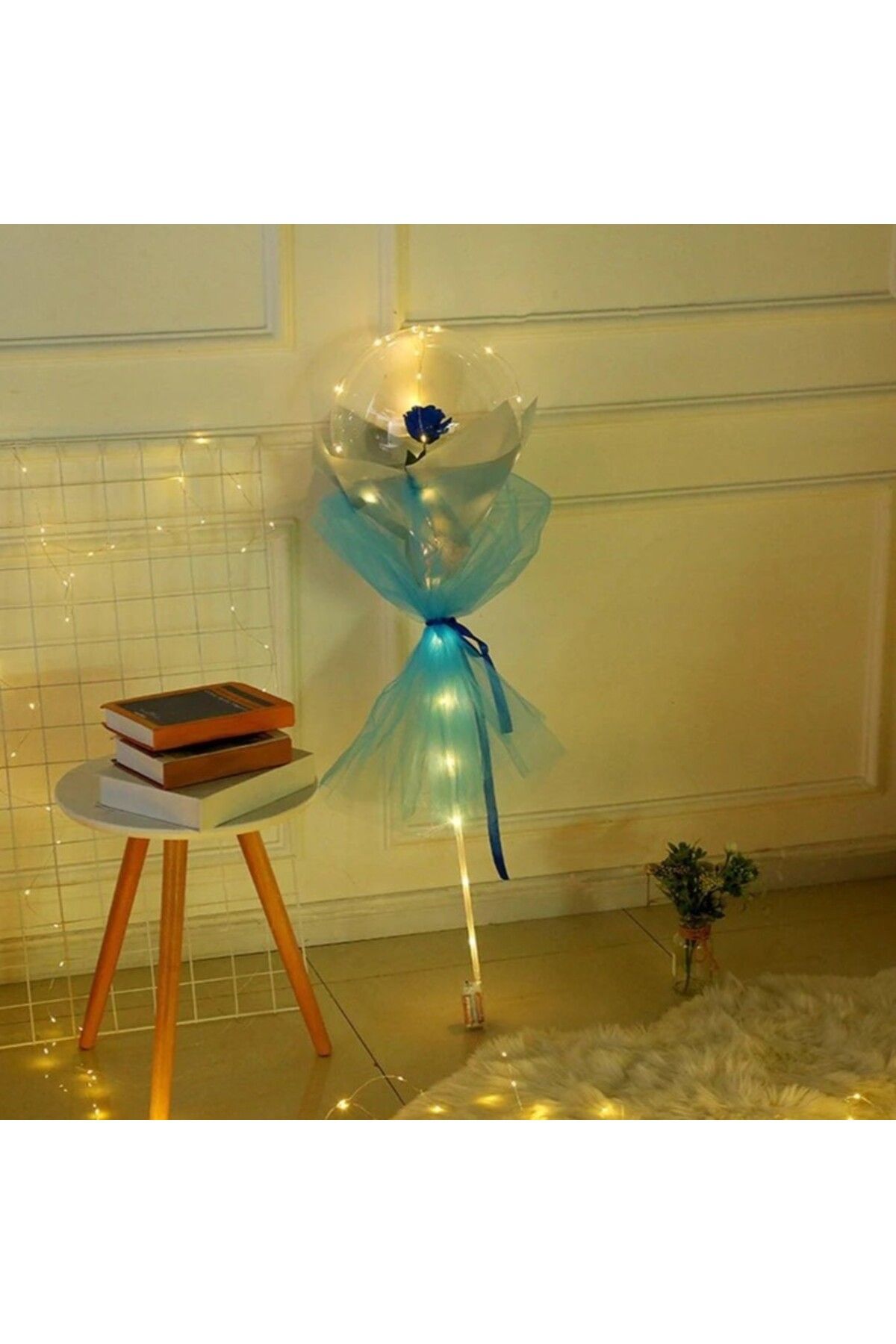 Flippy-Balon LED cu lumini, trandafir, tip buchet, diametru 35 cm, albastru 4
