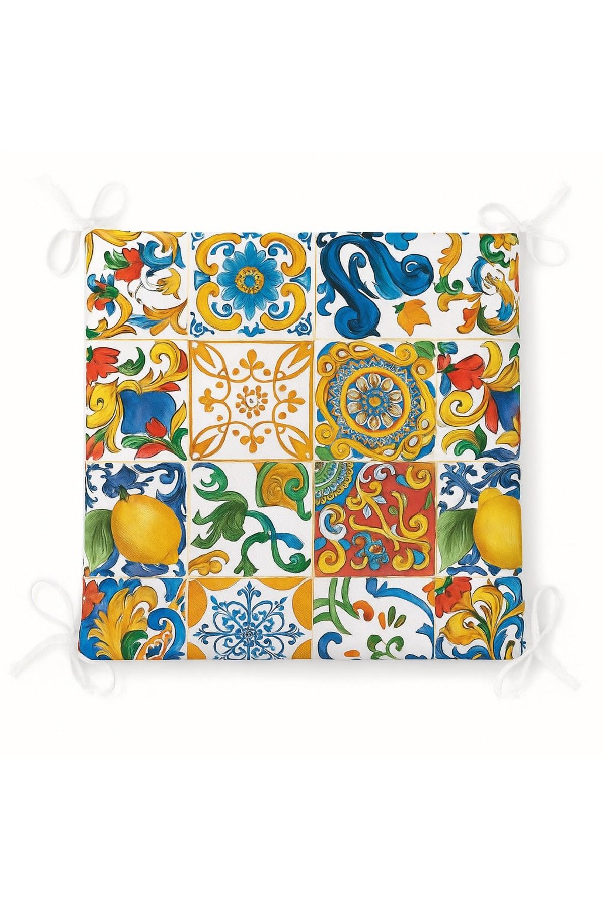 güzelmağaza-Tile Pattern Digital Printing Double Sided Sponge Zipper 4 Pcs. Cushion 1 Pc. Runner Set of 5 5