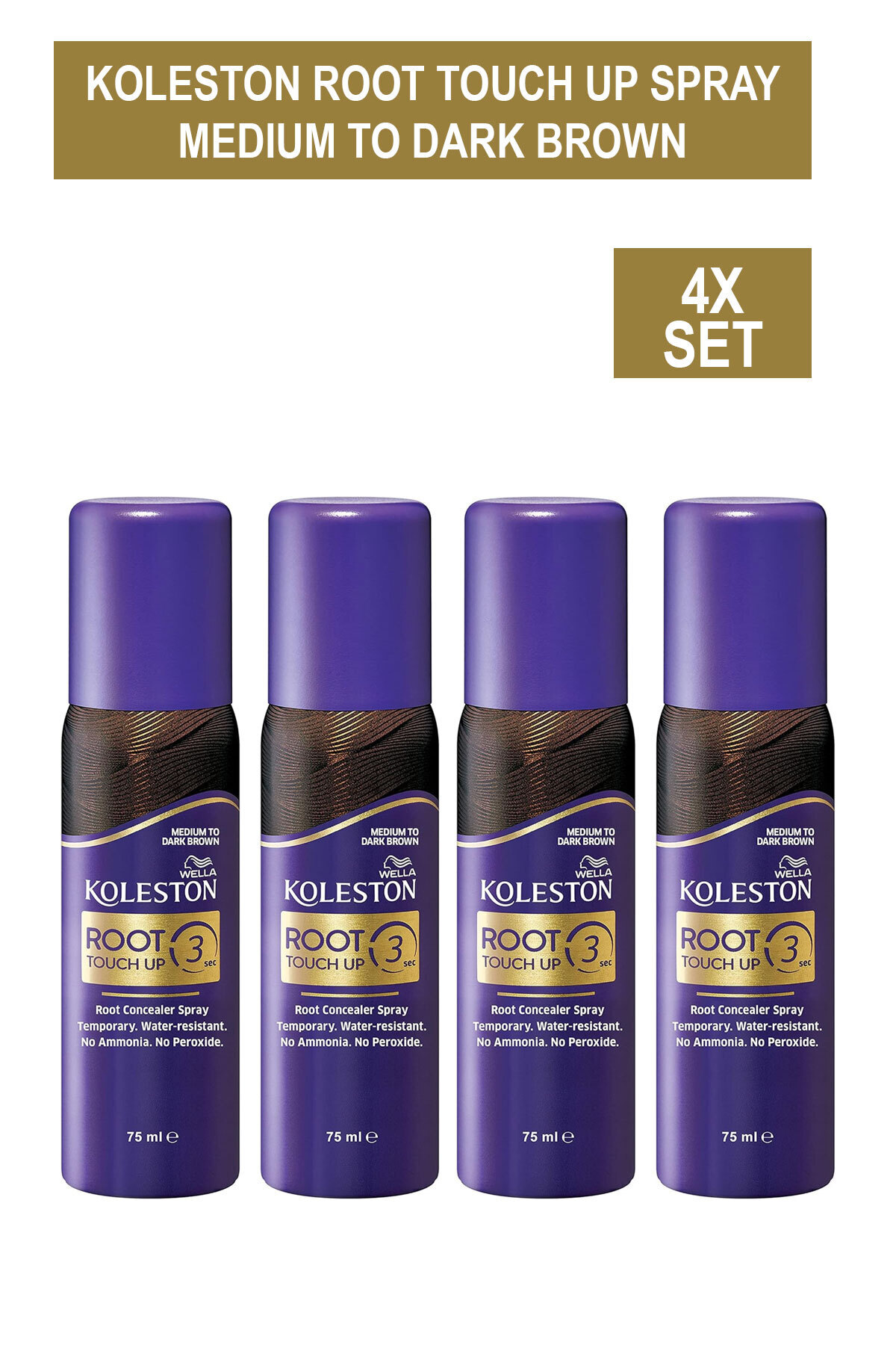 Wella-Koleston Root Touch Up Spray - Instant 100% Grey Coverage In 3s - Medium To Dark Brown, 75ml x4 1