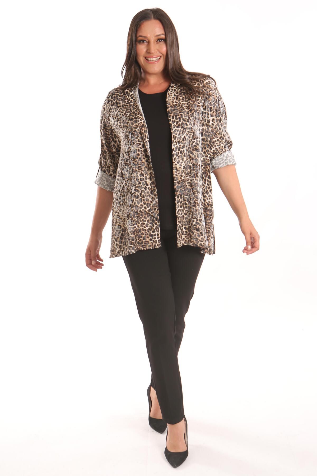 SERTUĞ-Комплект риза и блуза Tren42plus Plus Size с леопардов десен 2