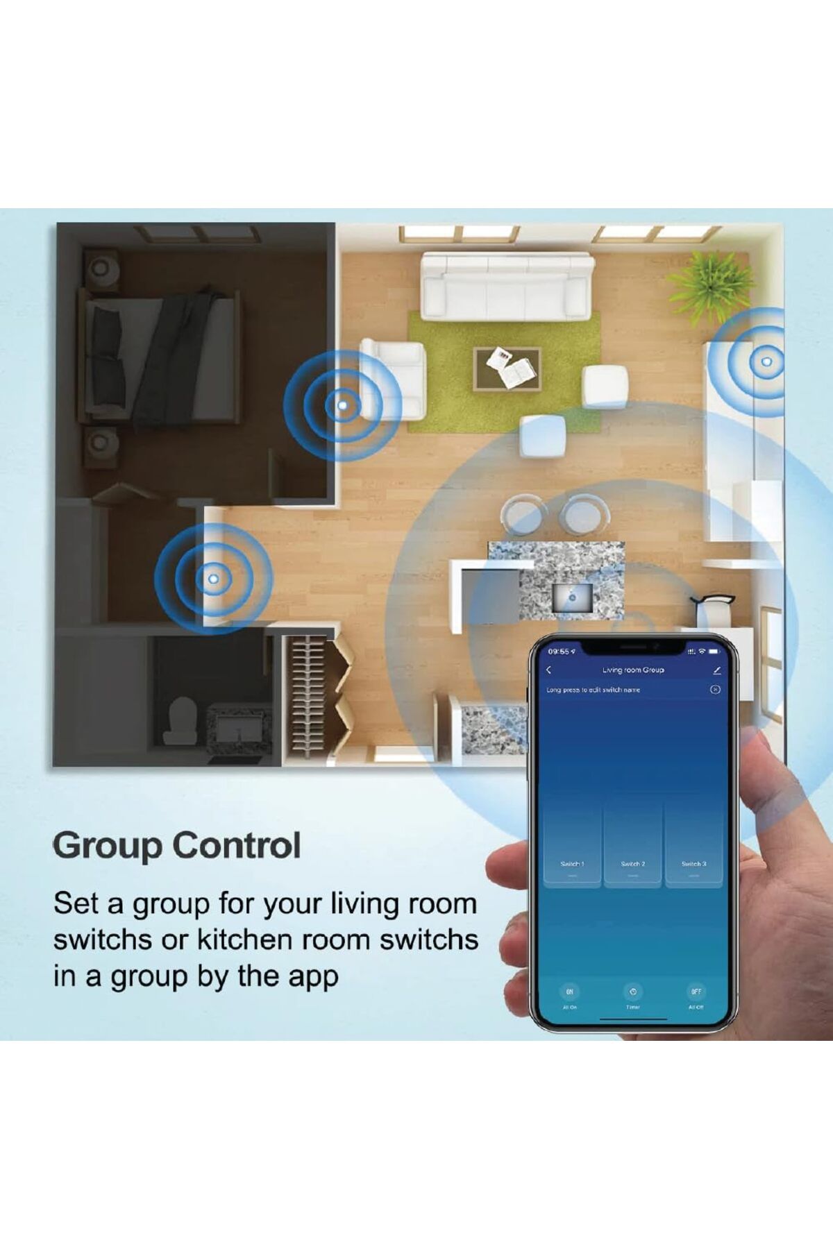 SASKA-مفتاح إضاءة ذكي يعمل باللمس يعمل بالواي فاي (SJ-A1) مع خاصية التحكم بالتطبيق من Smartlife - يعمل مع أليكسا (3 قطع، ذهبي) 4