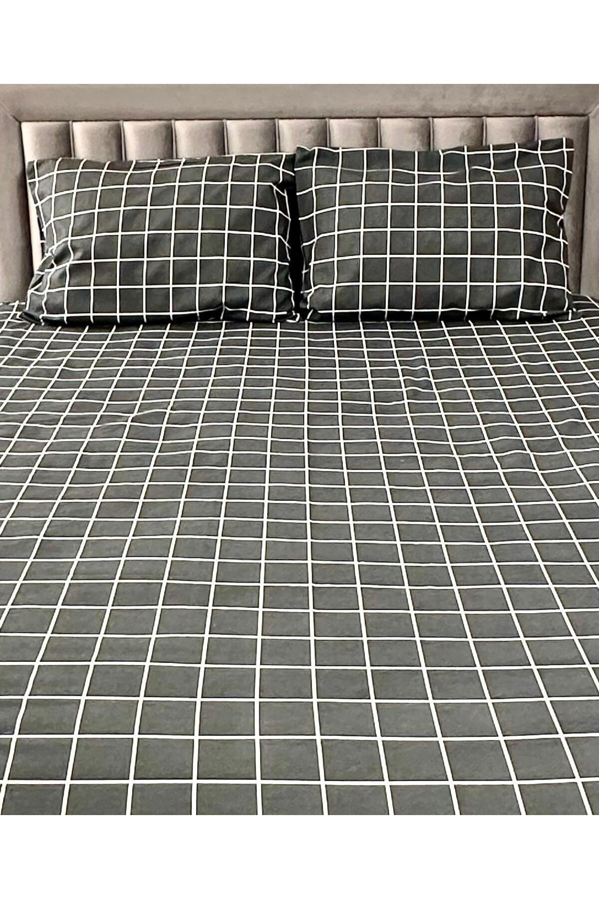 Arma Concept-Single Checkered Pattern Ranforce Fabric Fitted Elastic Sheet & 1 Pillow Case 3