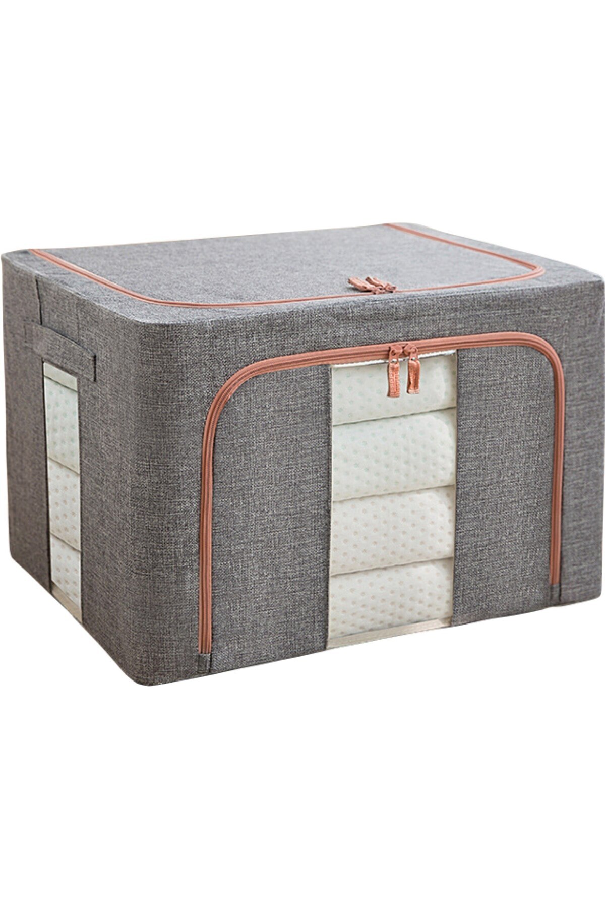 Royal-Foldable Storage Box with Zipper, 100L, Textile, Gray with Two Windows 4