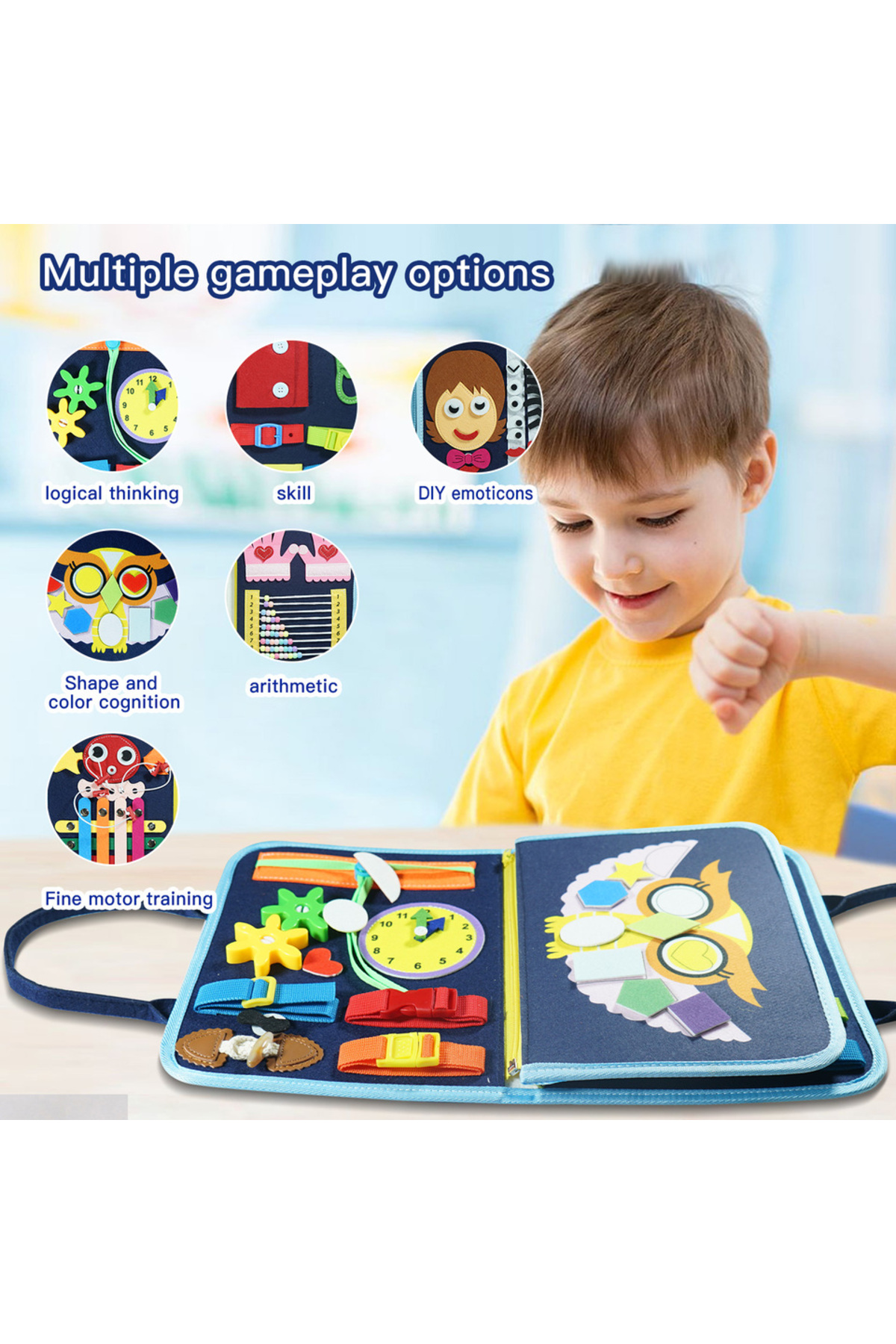 تخته سرگرمی چندکاره ۷ در ۱ دپ بلو مونتهسوری برای کودکان ۳ تا ۶ ساله – اسباببازی آموزشی حسی برای مهارتهای حرکتی ظریف