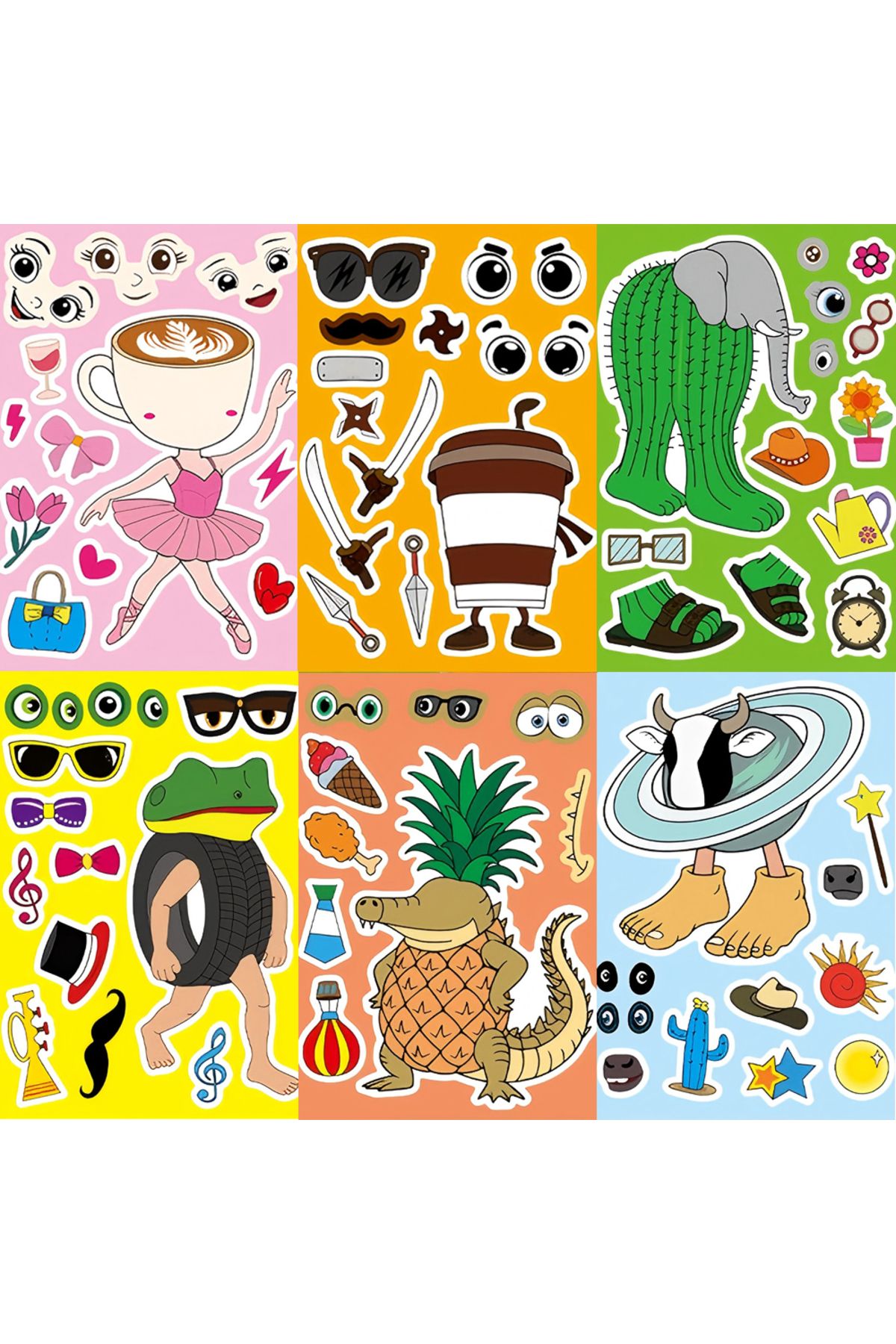 BANDAI-8Sheets 8/16Sheets Abstract Animal Make a Face Puzzle Stickers Tung Tung Sahur Italian Brainrot Anim 1