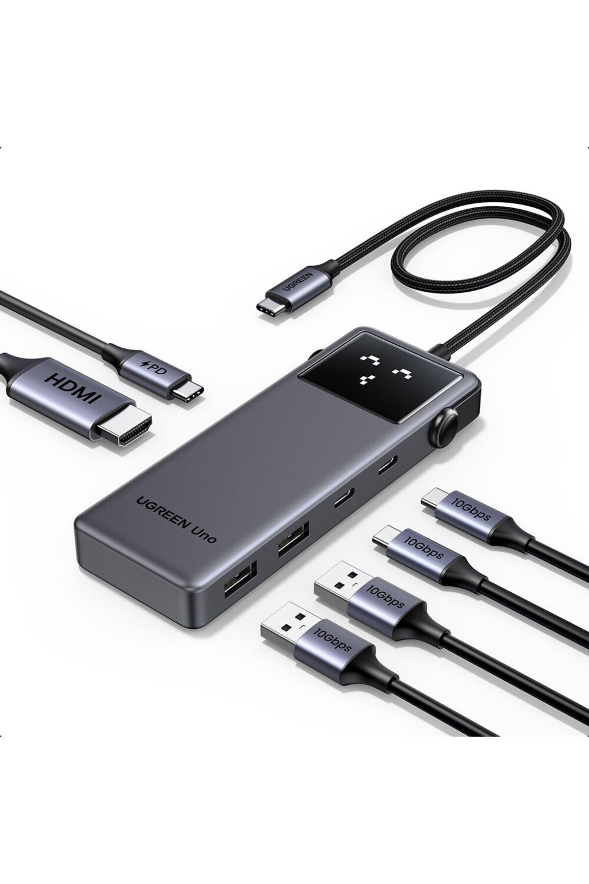 Ugreen-Stație de andocare 2x USB, 2x Tip-C, HDMI, 10Gb/s, 4K, Afișaj LED, Slot Card, I39, Uno 6 în 1, B 4