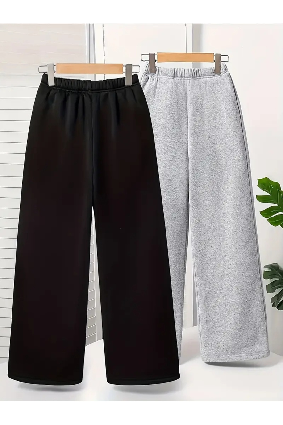 CAONNES 2 li Siyah Gri Büyük Beden Unisex Baggy Iki Iplik Oversize Eşofman görsel 5